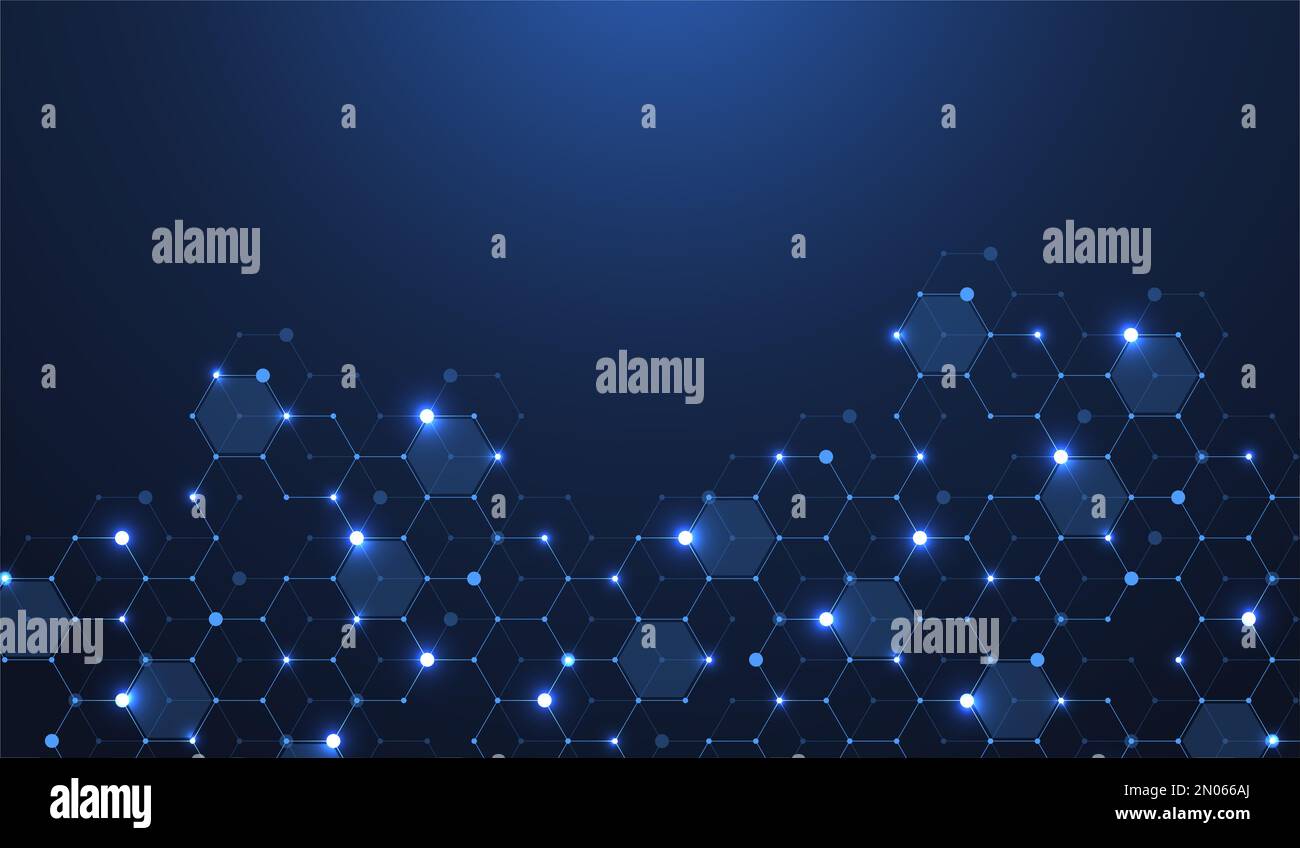 Technology abstract lines and dots connect background with hexagons ...