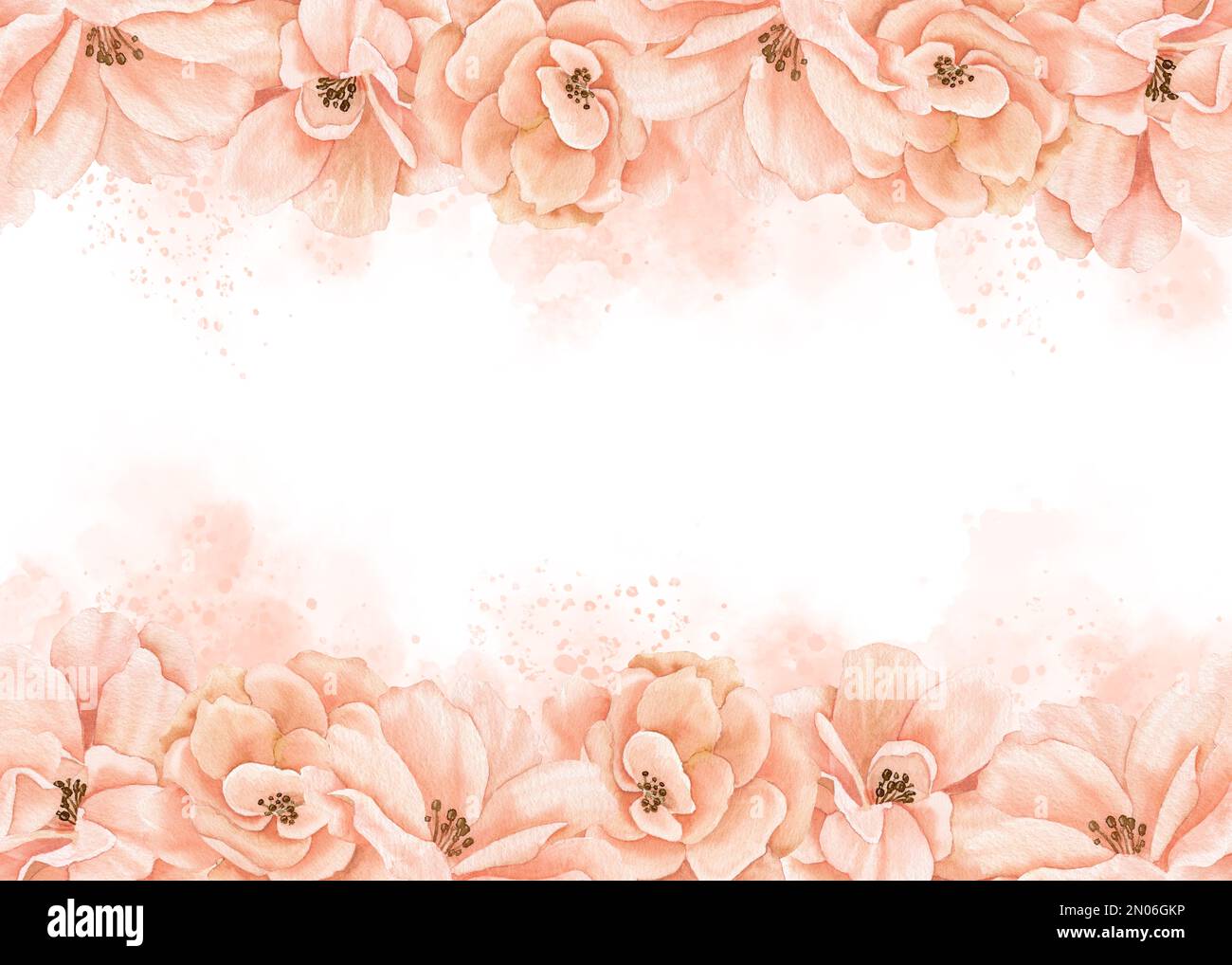 Watercolor Border with Rose Flowers. Hand drawn Seamless Pattern for