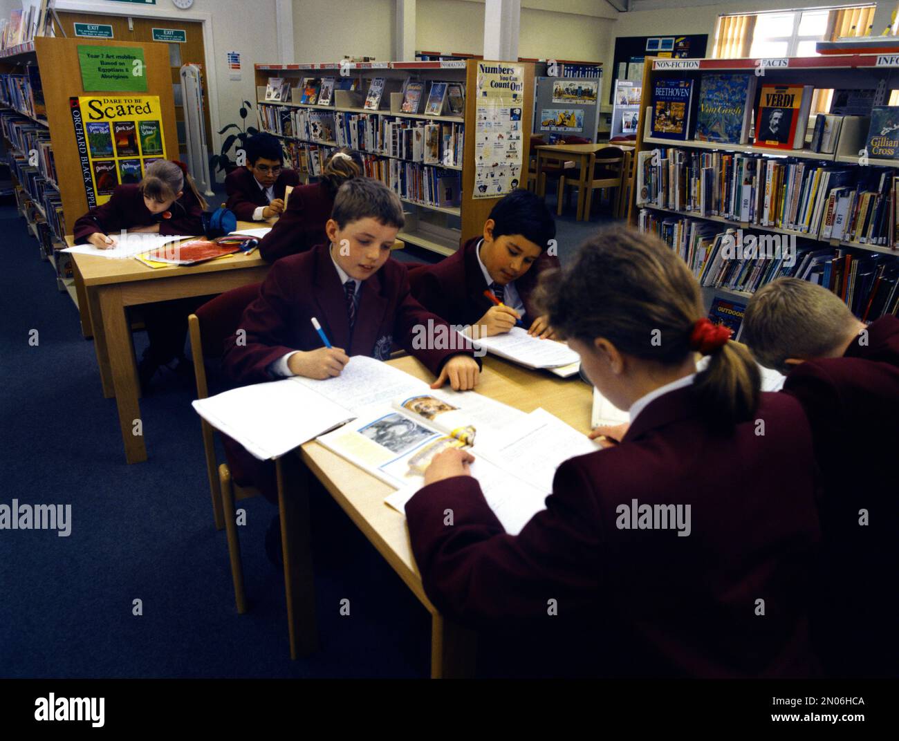Pupils Studying in Library at High School England Stock Photo