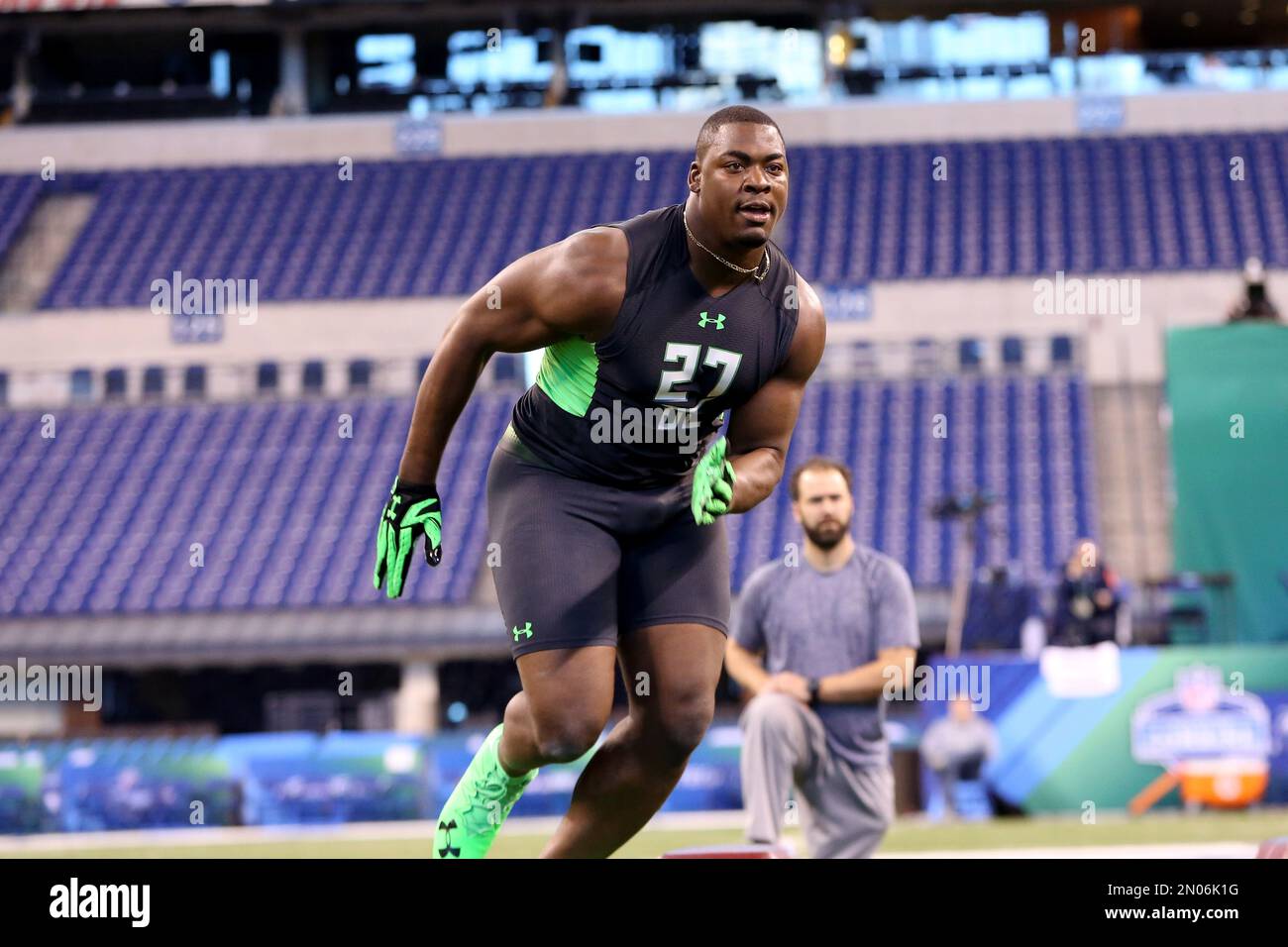 Mississippi State defensive lineman Chris Jones performs a drill at the NFL  football scouting combine Sunday, Feb. 28, 2016, in Indianapolis. (AP  Photo/Gregory Payan Stock Photo - Alamy