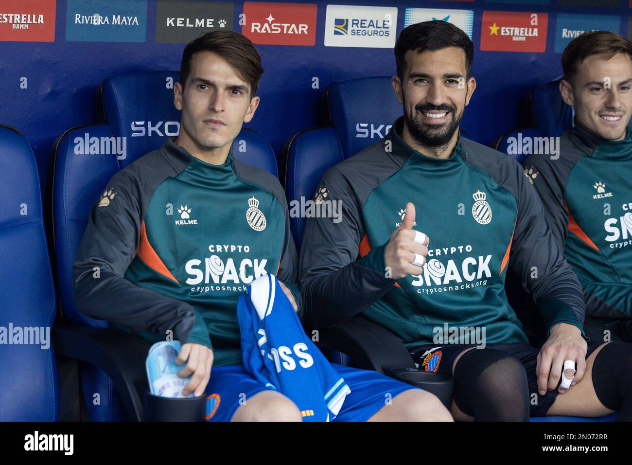 Fernando Pacheco of RCD Espanyol and Denis Suarez of RCD Espanyol during  the Liga match between RCD Espanyol and CA Osasuna at RCDE Stadium in  Cornella, Spain Stock Photo - Alamy