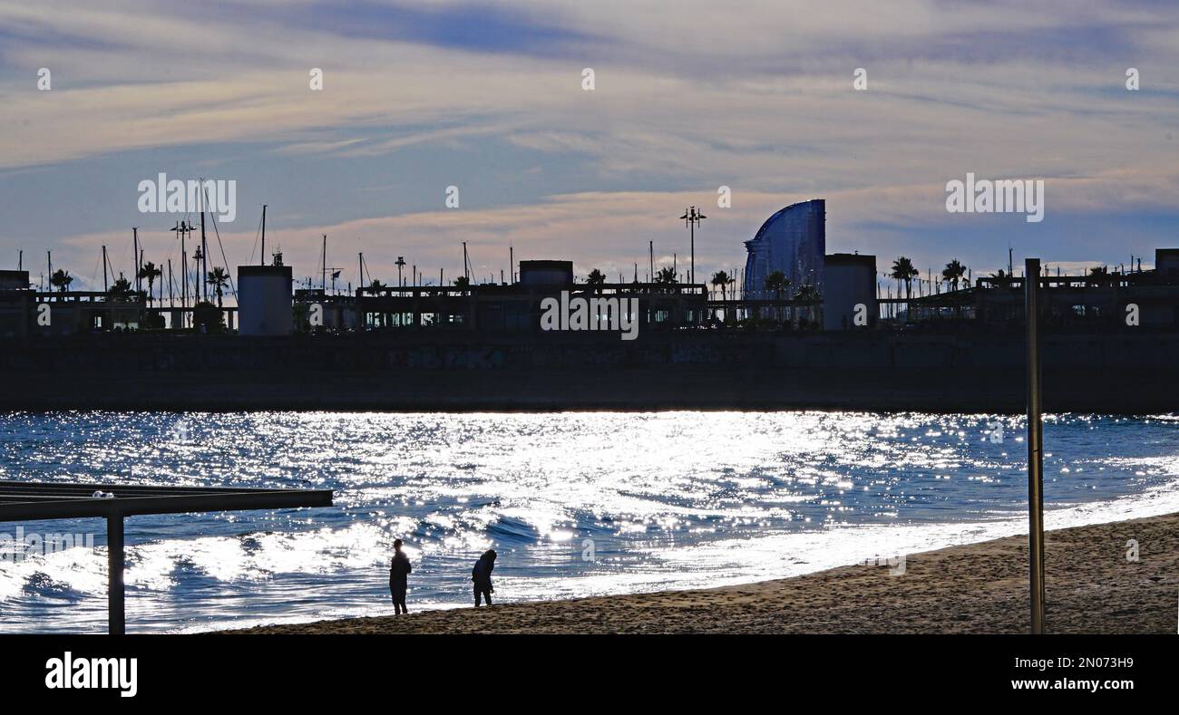 La Nova Icaria beach in winter, Barcelona, Catalunya, Spain, Europe Stock Photo