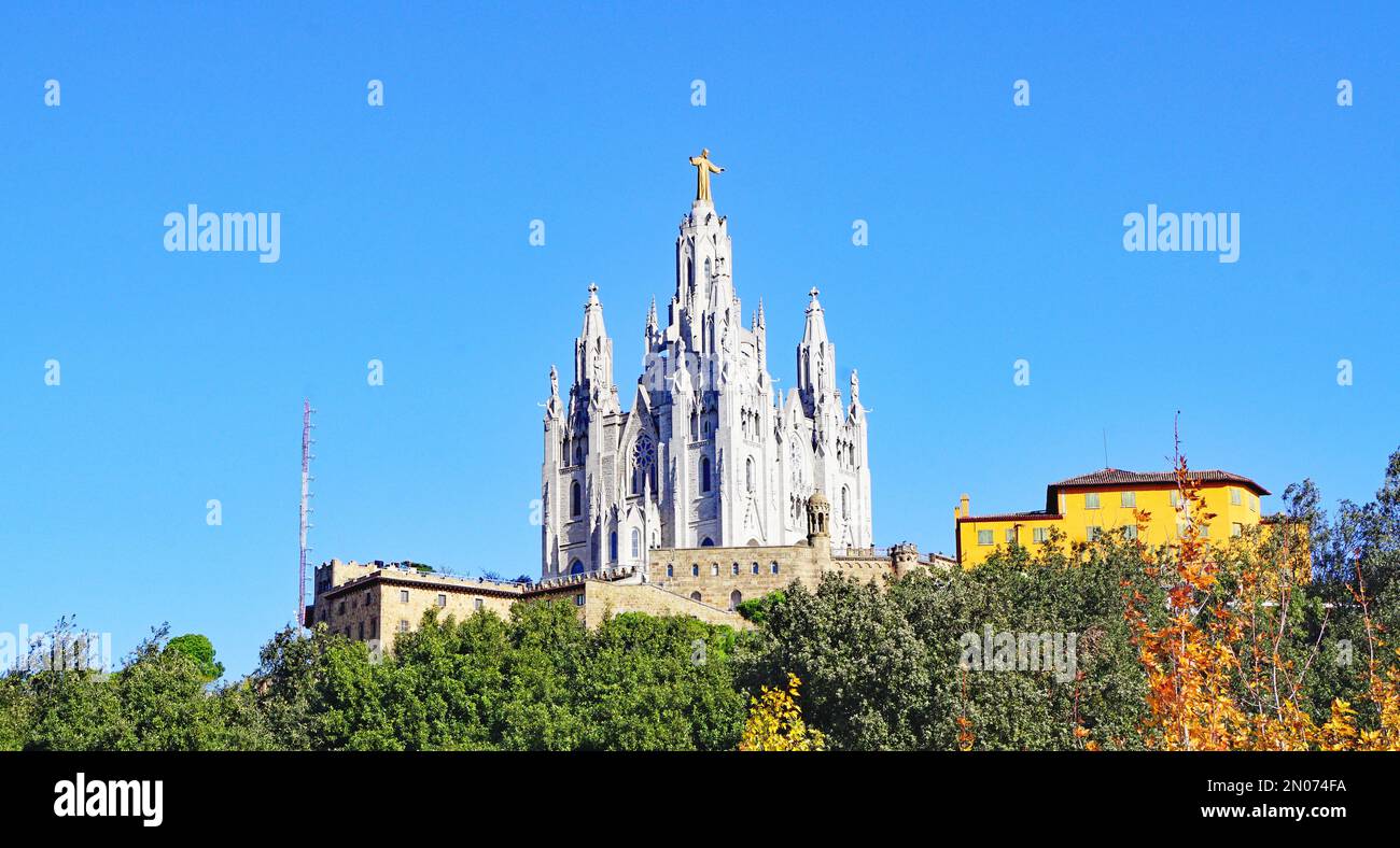 Temple of the Sacred Heart in Tibidabo mountain, Barcelona, Catalunya, Spain, Europe Stock Photo