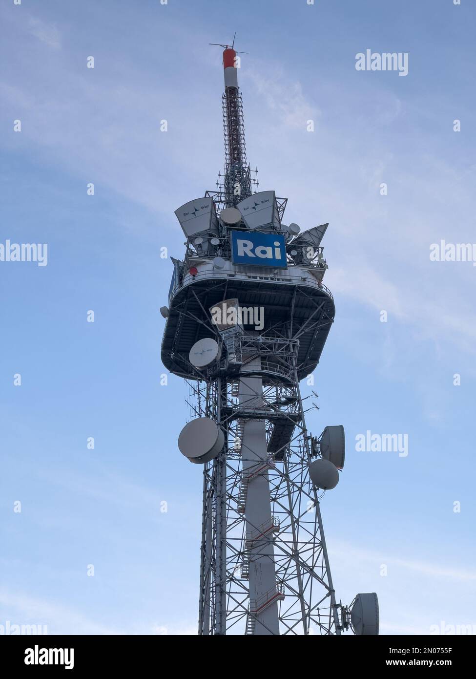 The RAI television broadcasting antenna and tower, Milan, Italy Stock ...