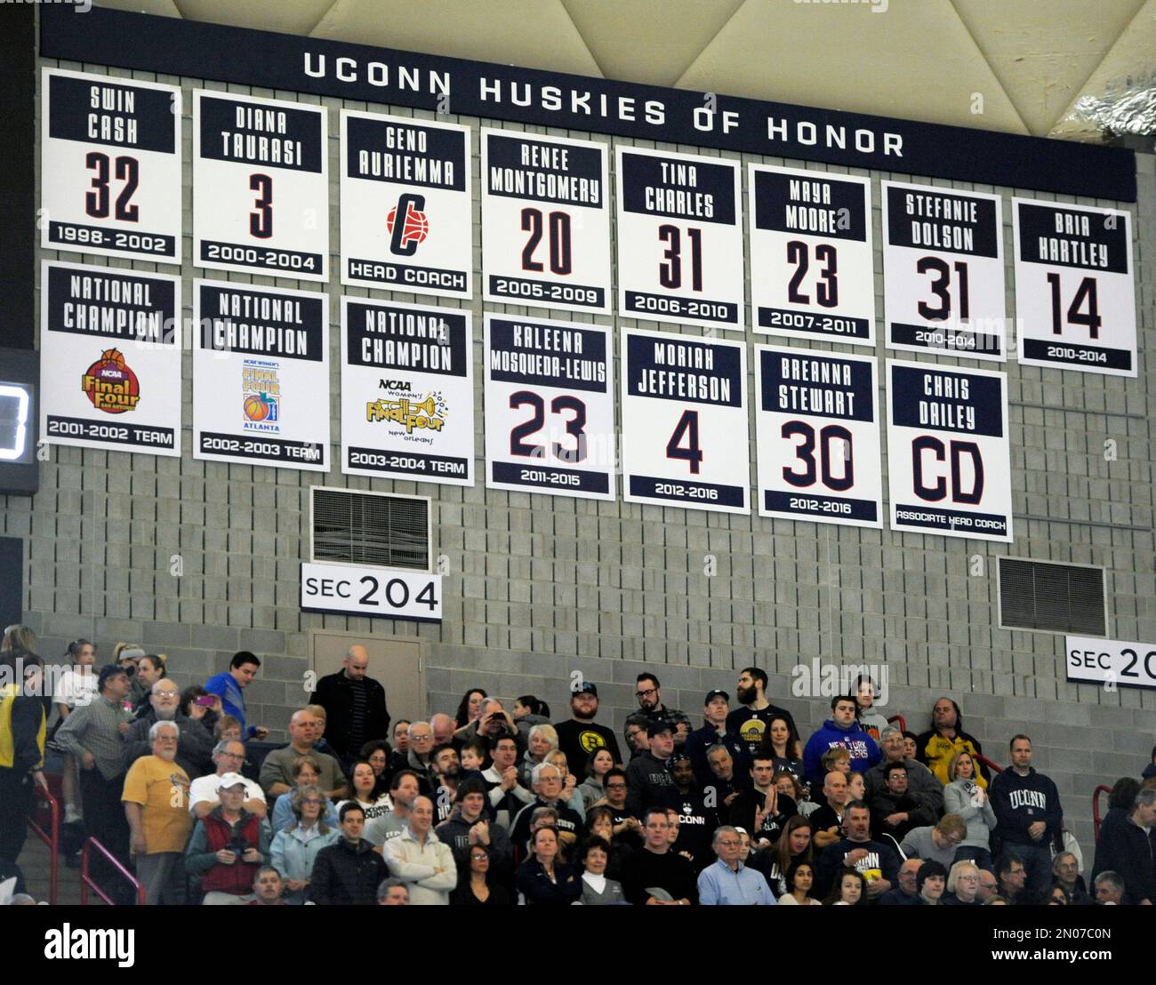 The names of Connecticut players Moriah Jefferson, Breanna Stewart, and