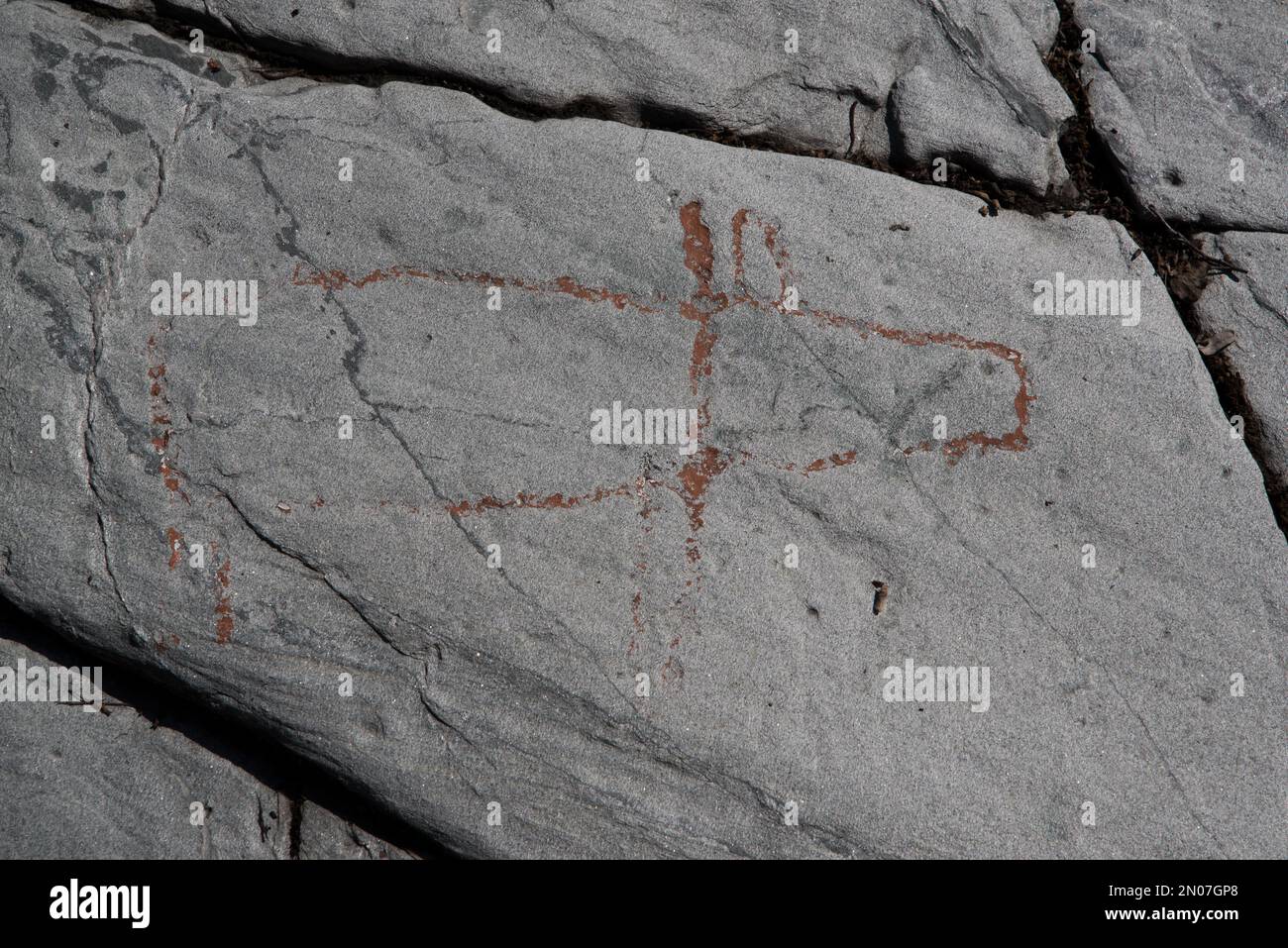 Almost 4600 years ago  stoneage fishermen and Reindeer herders made famous Gråbergan rock carvings near Tennes in Balsfjord in Nord Norway Stock Photo