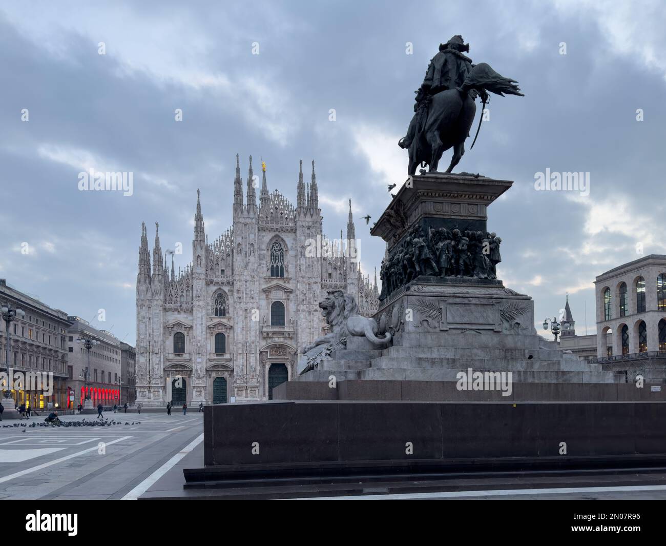 the Equestrian statue Vittorio Emanuele II in front of Duomo of Milan