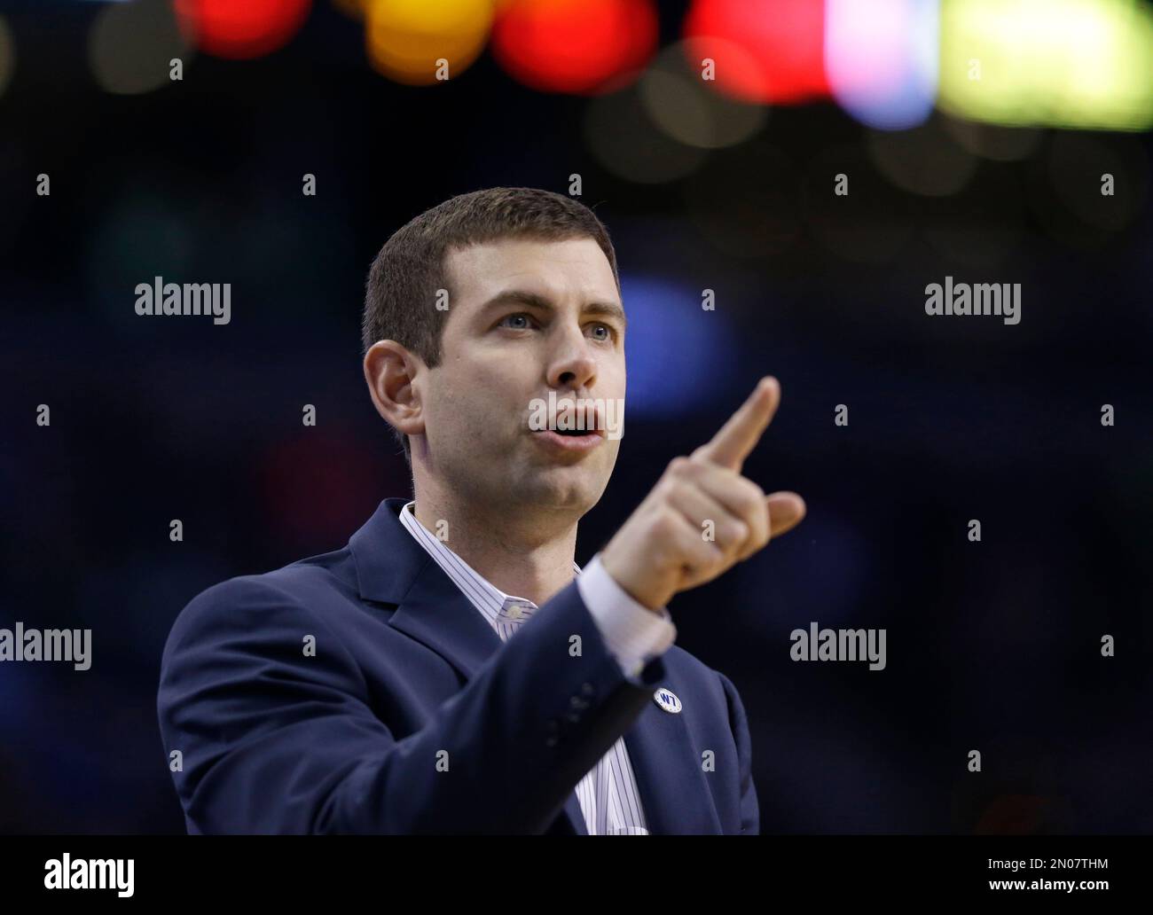 Boston Celtics head coach Brad Stevens instructs in the second half of