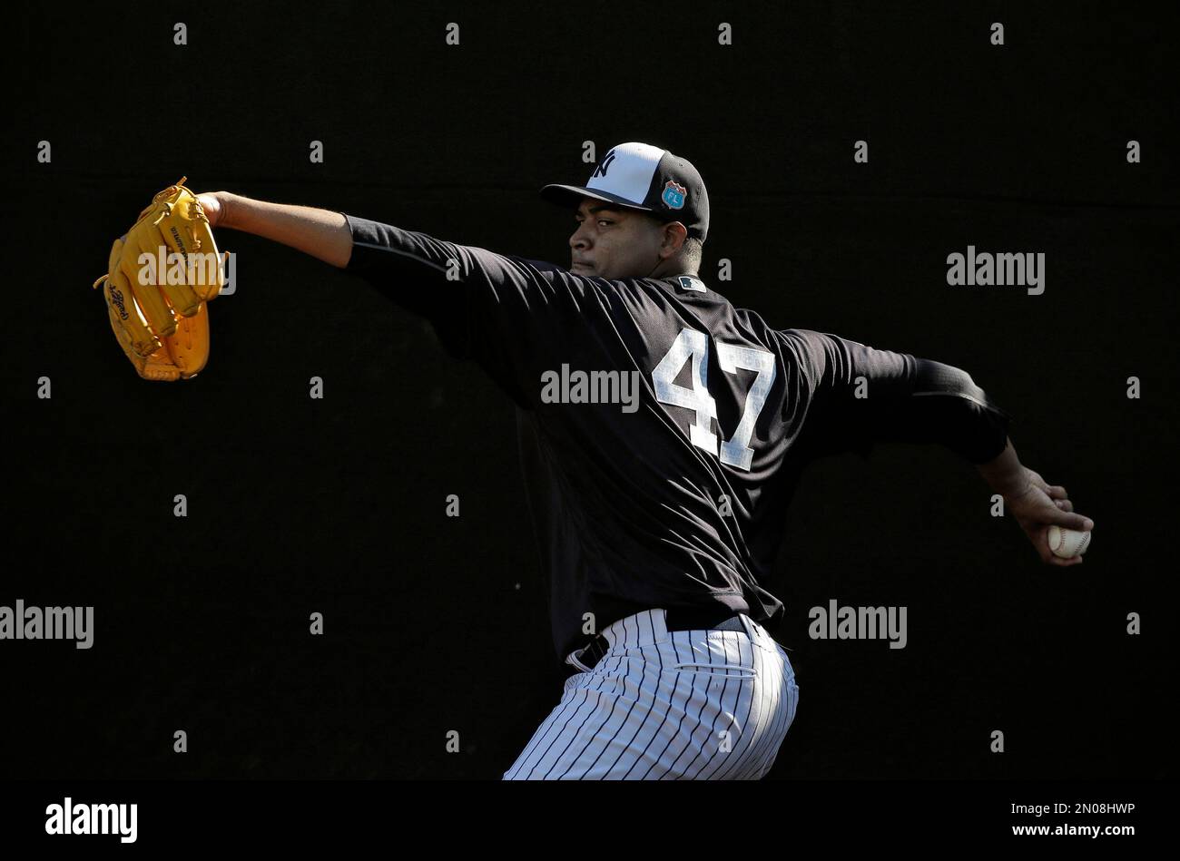 New York Yankees pitcher Ivan Nova throws in the bullpen during a