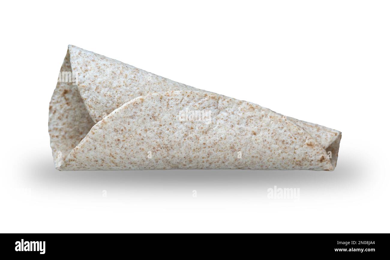 A folded wholegrain wrap isolated on a white background. Stock Photo