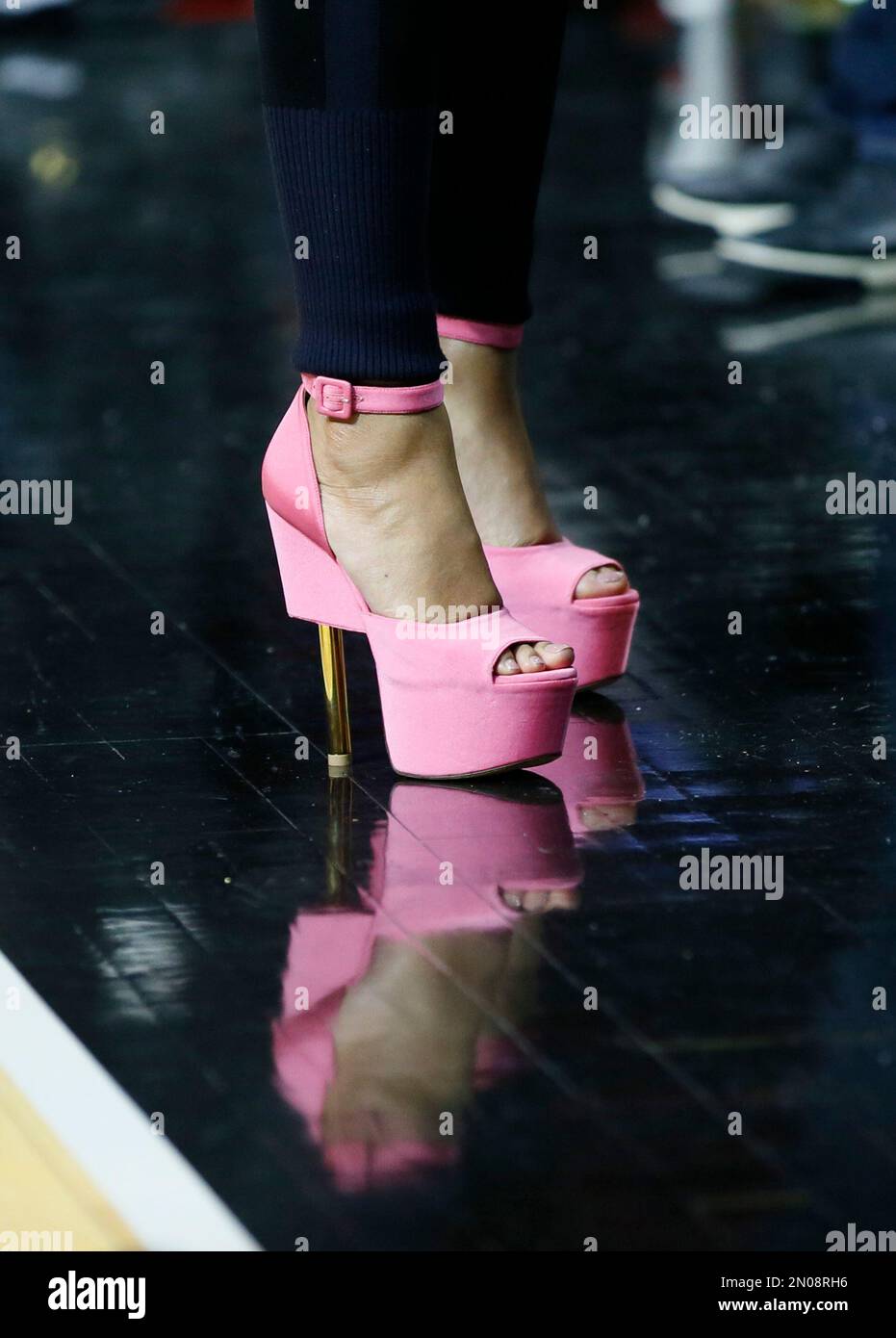 Shoes worn by Beyonce are seen as she attends the NBA basketball game ...