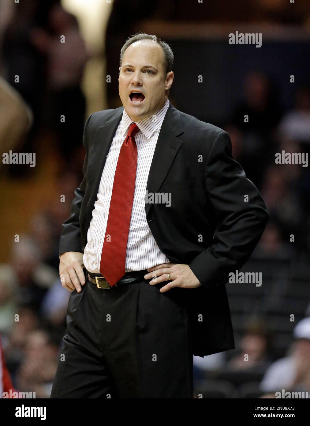 head coach Mark Fox yells in the first half of an NCAA college