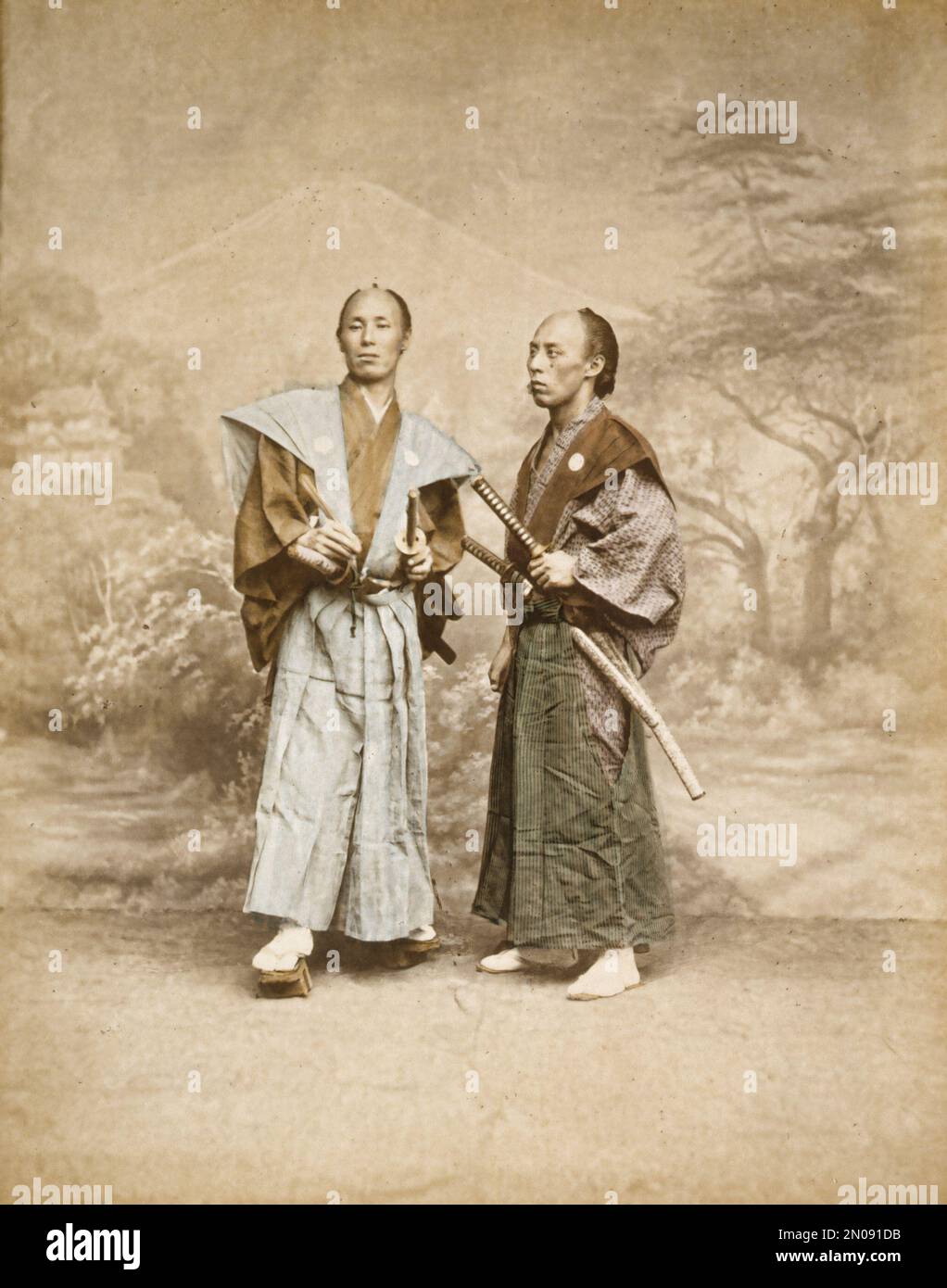 A Photograph Of Two Japanese Samurai In Traditional Costumes Published