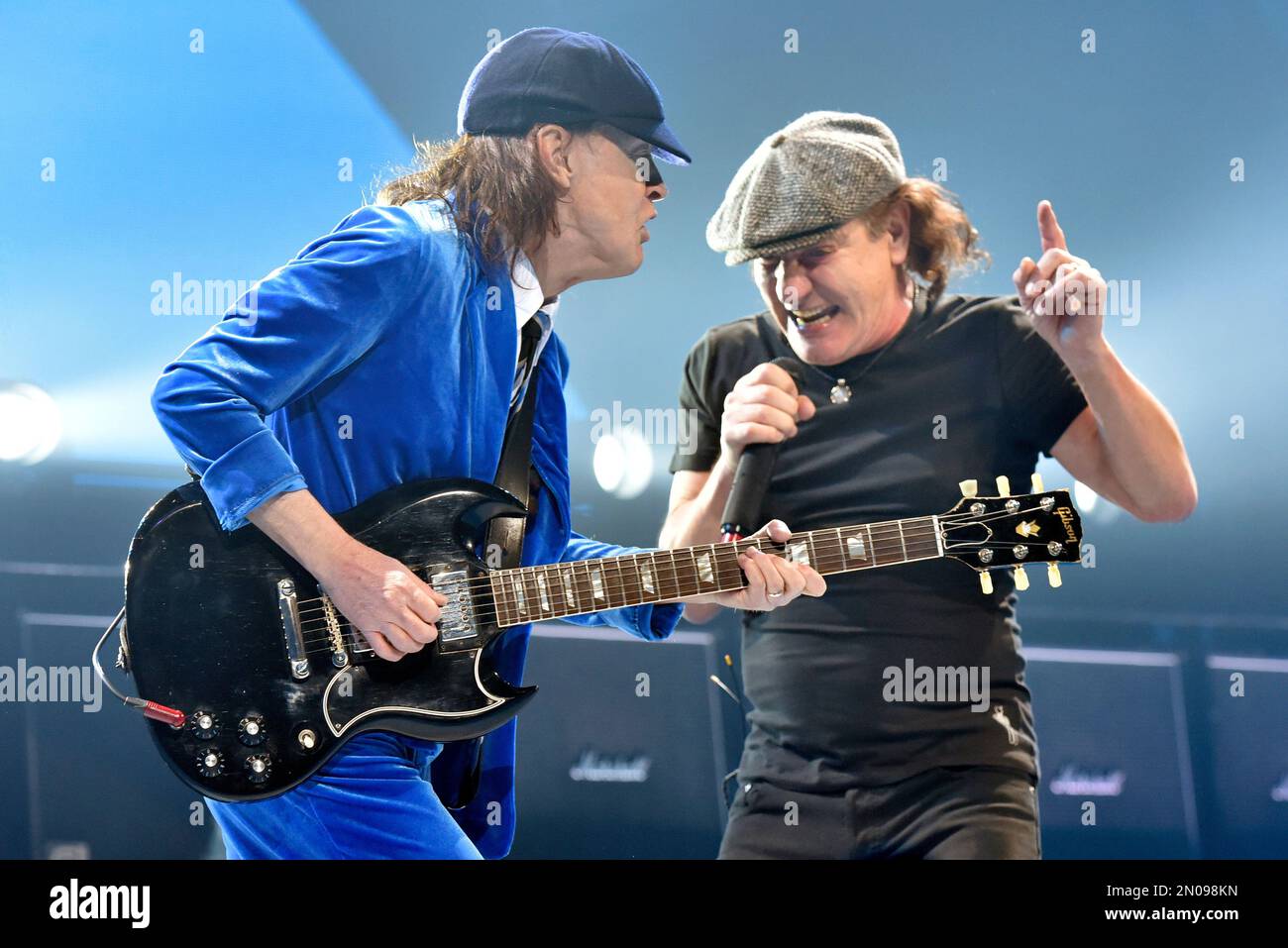 Brian Johnson and Angus Young perform with AC/DC on the Rock or Bust ...