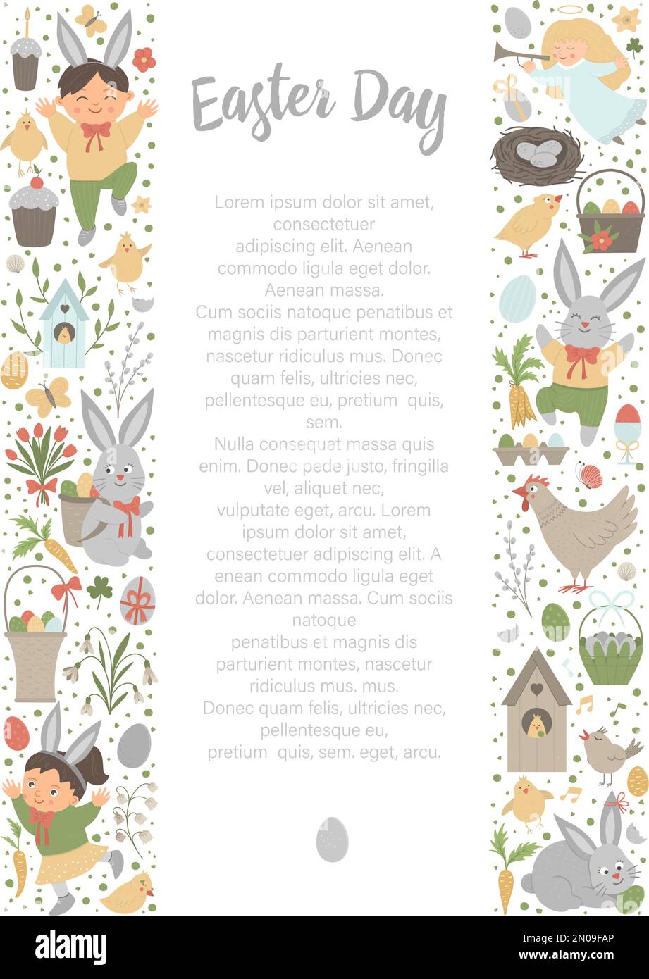 Vector Easter vertical layout frame border with bunny, eggs and happy ...