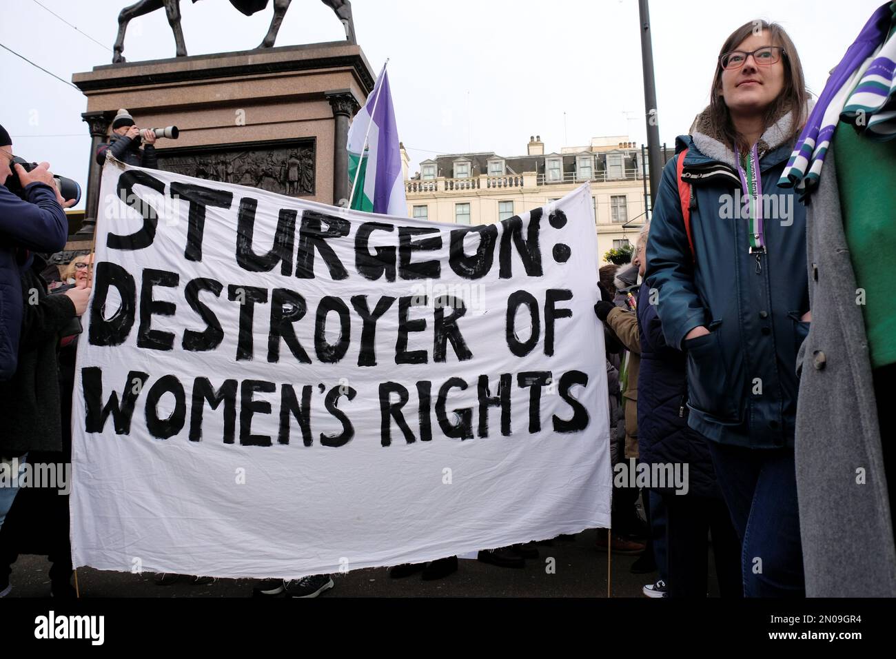 Glasgow, Scotland, UK. 5th February 2023.  Standing up for Women Rally in George Square, Stand Up for Women’s & Girls Rights and Safety. Demonstration against a law allowing men to use womens toilets and men being sent to womens prisons.   Credit: Craig Brown/Alamy Live News Stock Photo