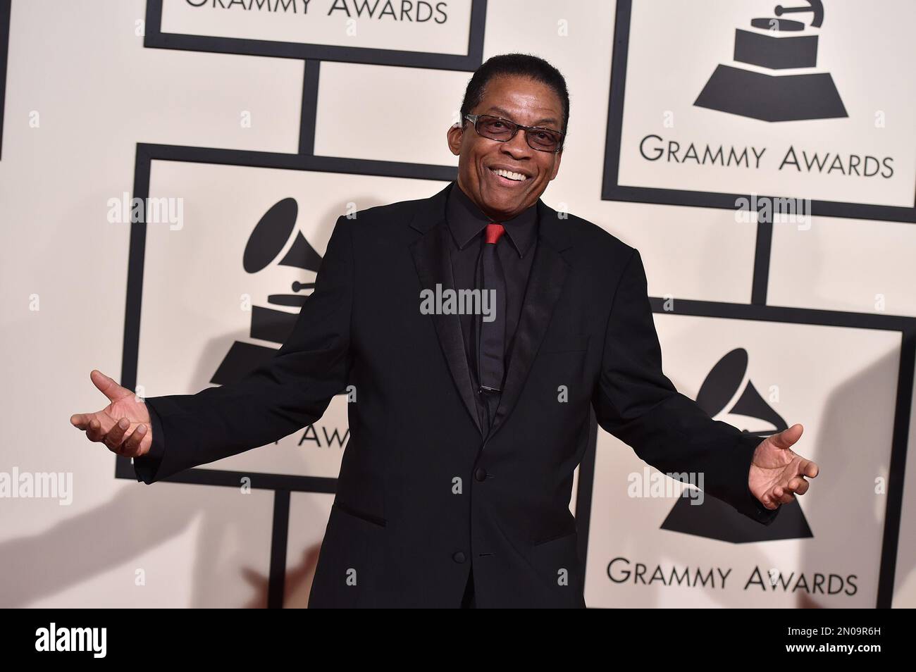 Herbie Hancock arrives at the 58th annual Grammy Awards at the Staples