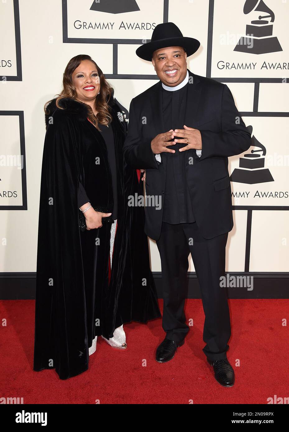 Justine Simmons, left, and Joseph Simmons arrive at the 58th annual