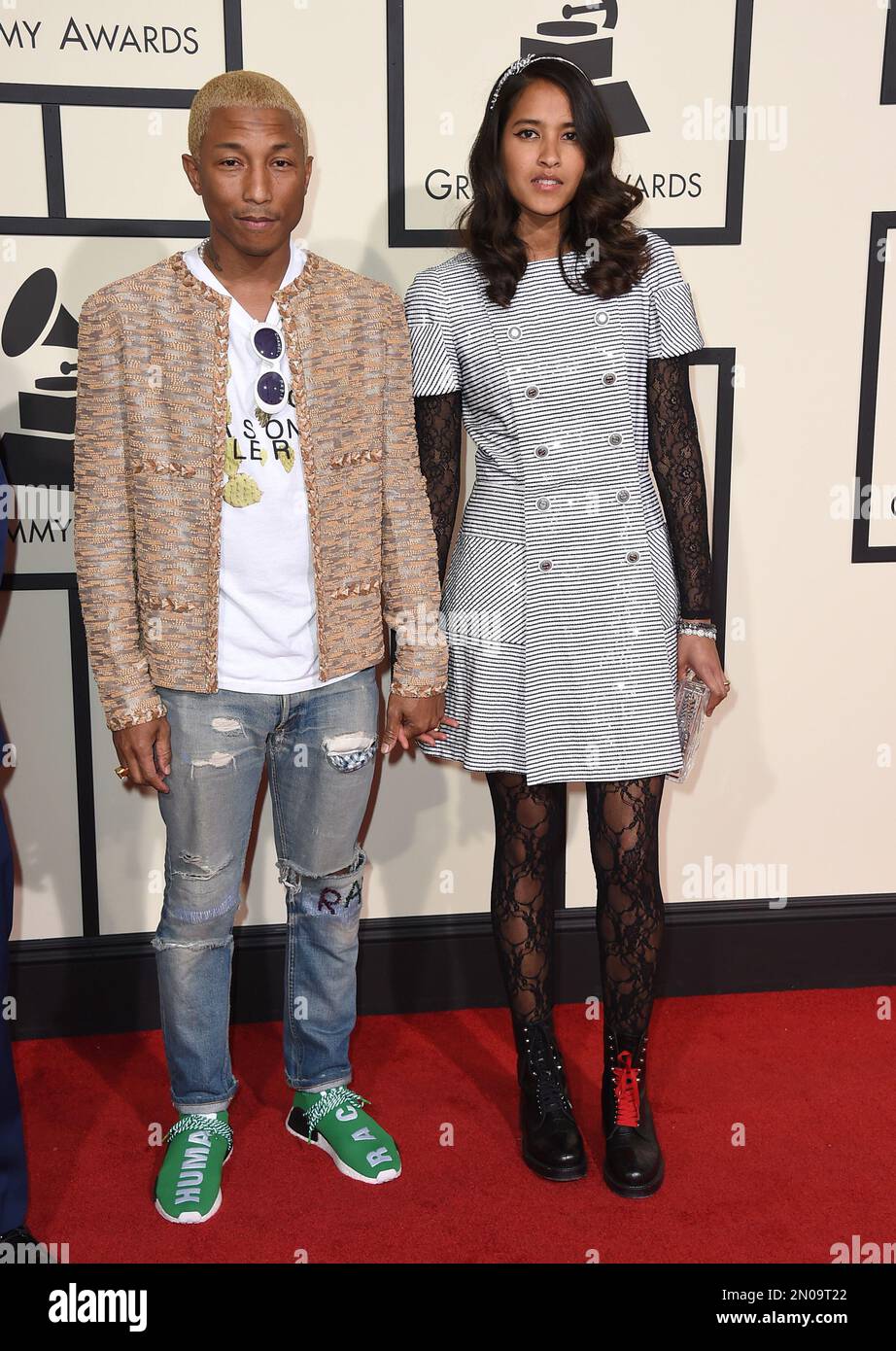 Helen Lasichanh, Pharrell Williams 199 at the 57th Annual GRAMMY Awards at  the Staples Center in Los Angeles. February 8, 2015.Helen Lasichanh, Pharrell  Williams 199 ------------- Red Carpet Event, Vertical, USA, Film