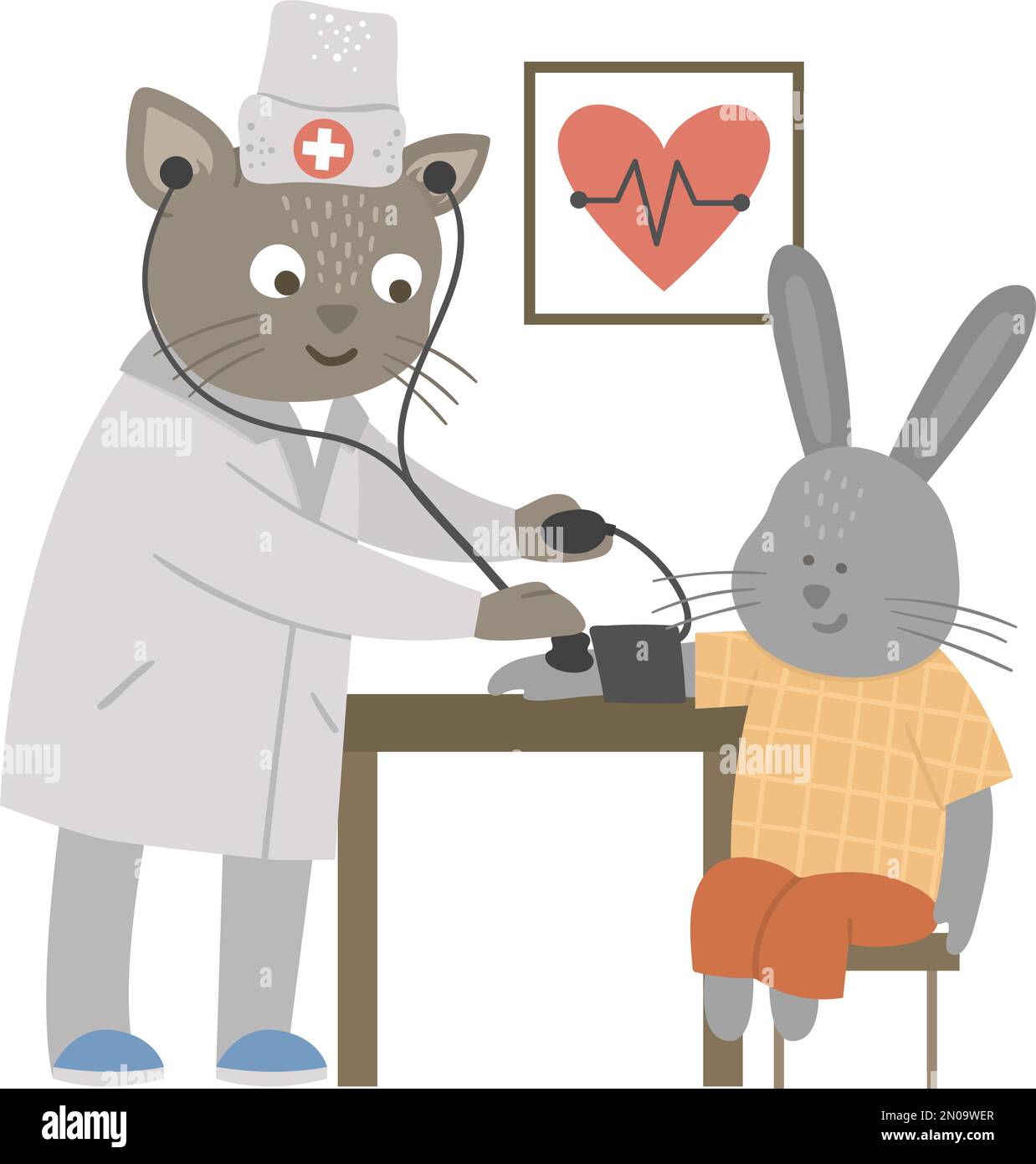 Vector animal doctor treating patient. Cat taking rabbit’s blood