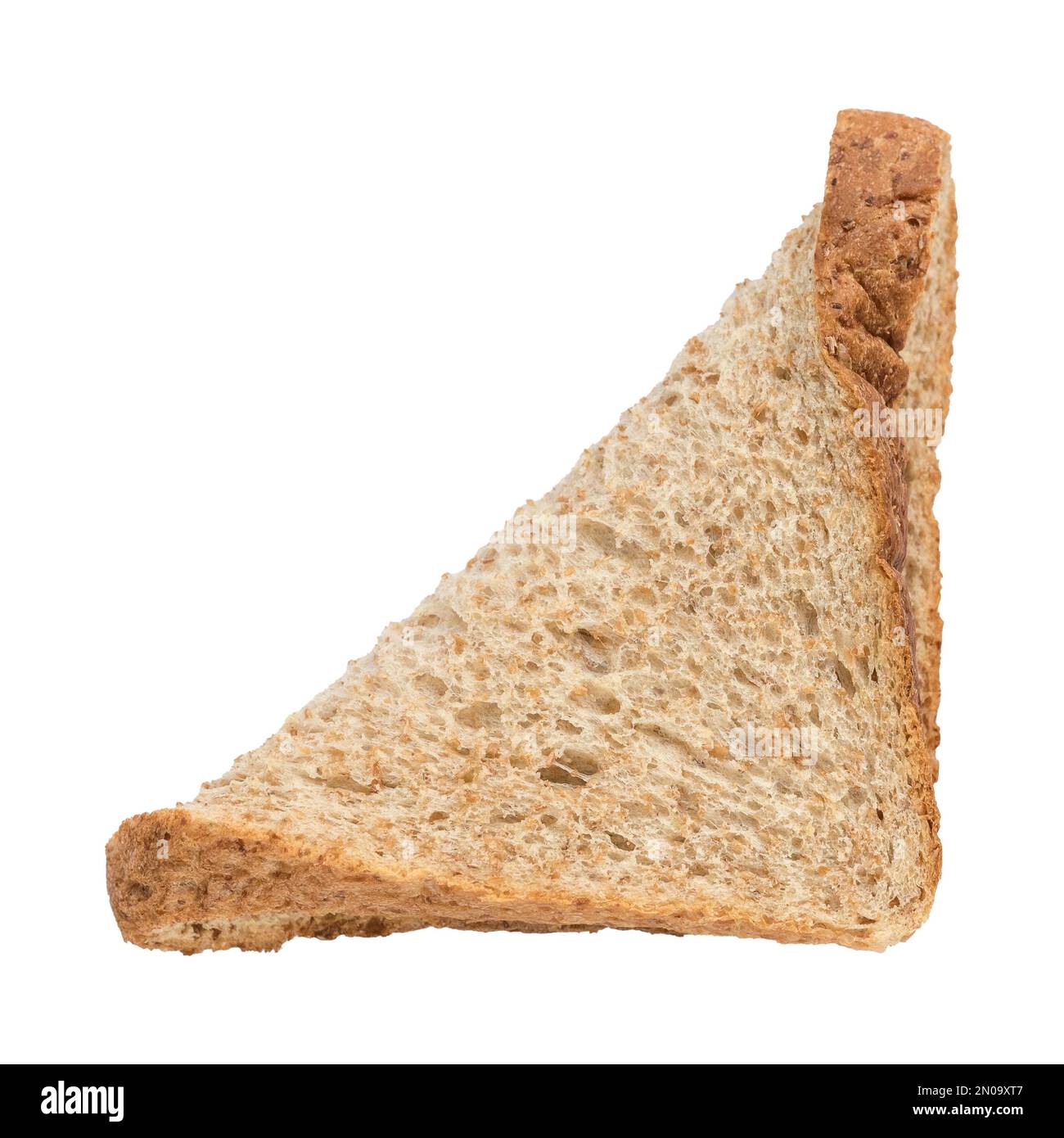 A slice of wholemeal bread being fold into triangle shape isolated on