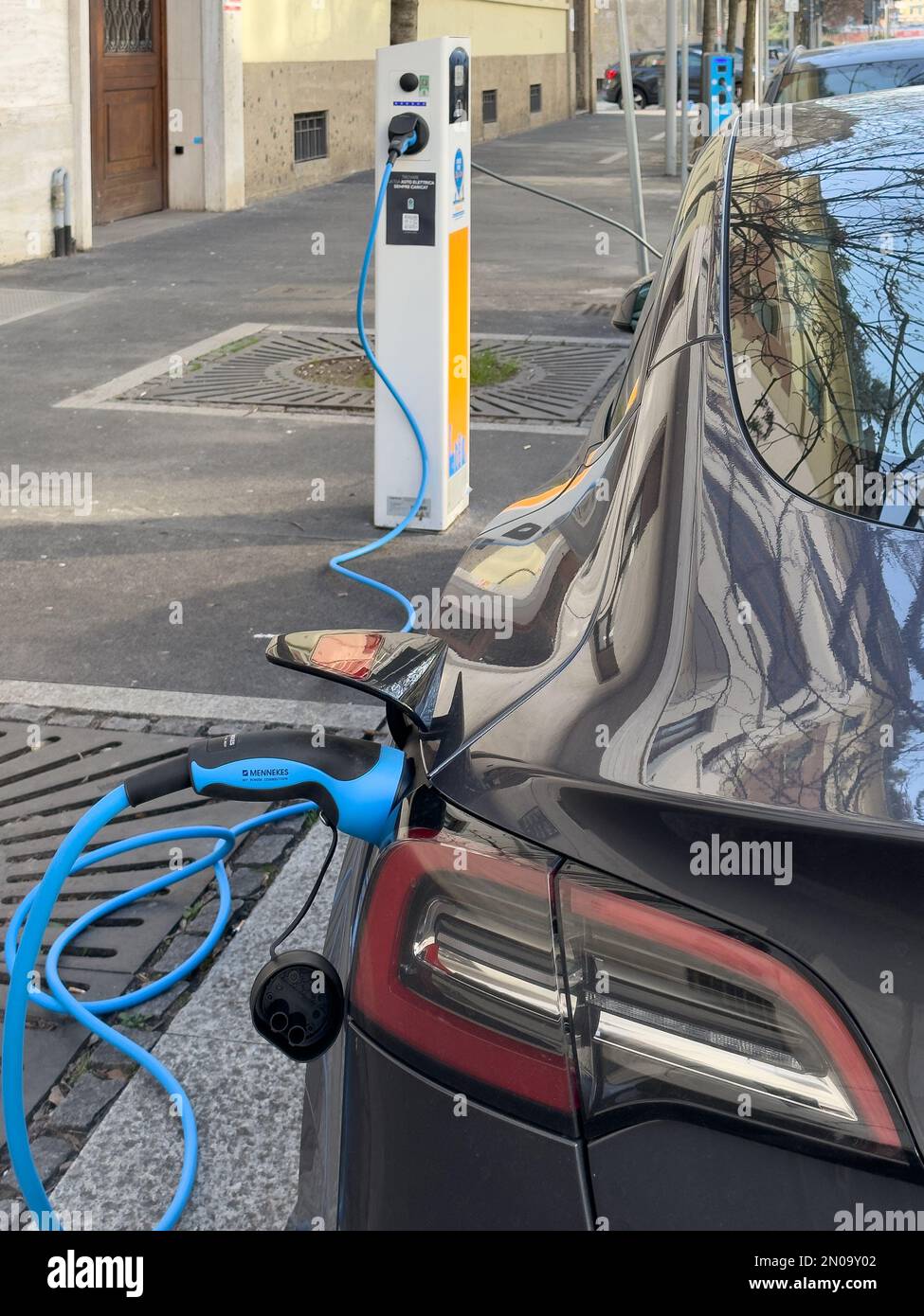 hybrid electric cars recharging, CityLife, Milan, Italy Stock Photo Alamy