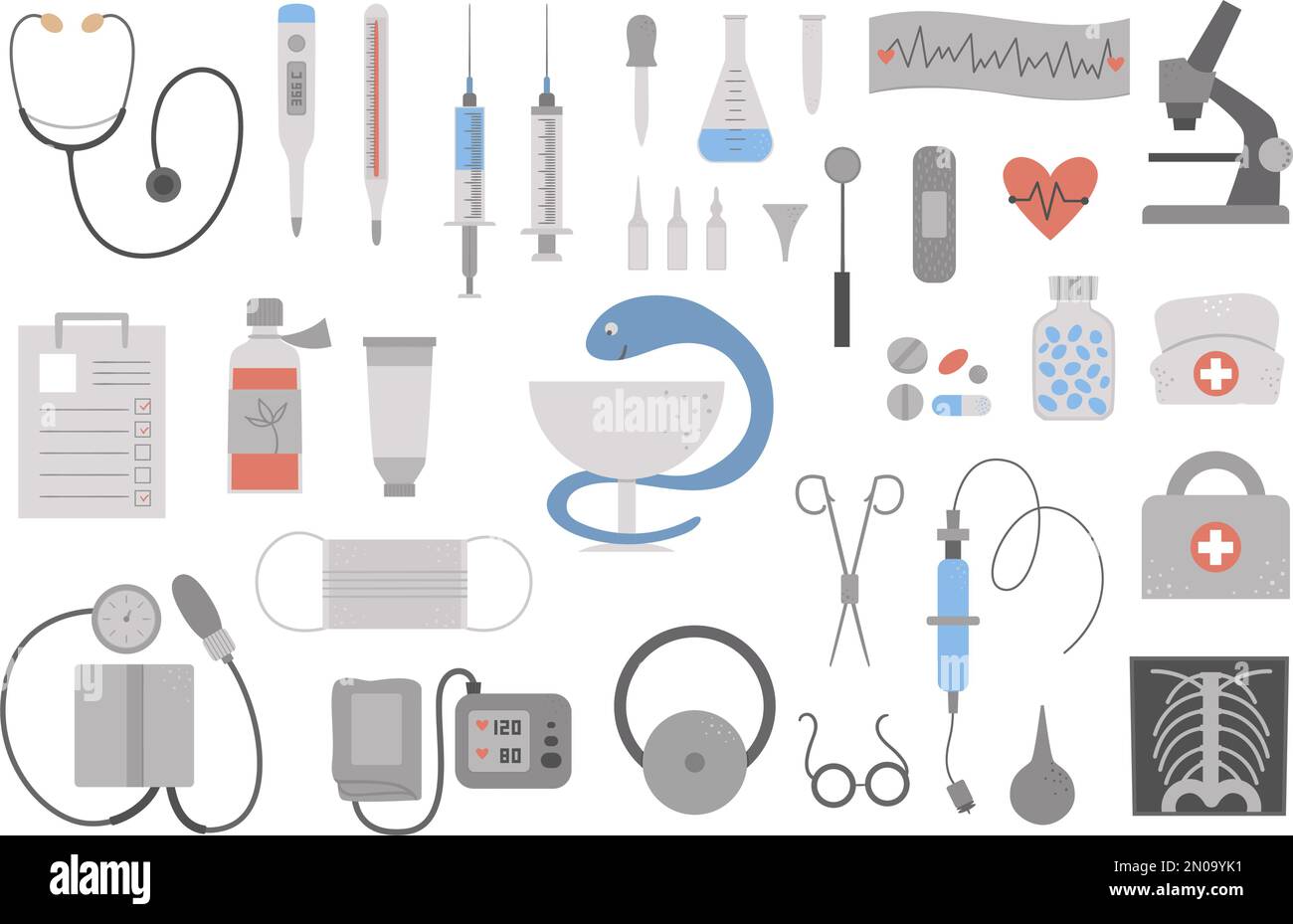 Set of vector flat medical icons. Medicine or health insurance