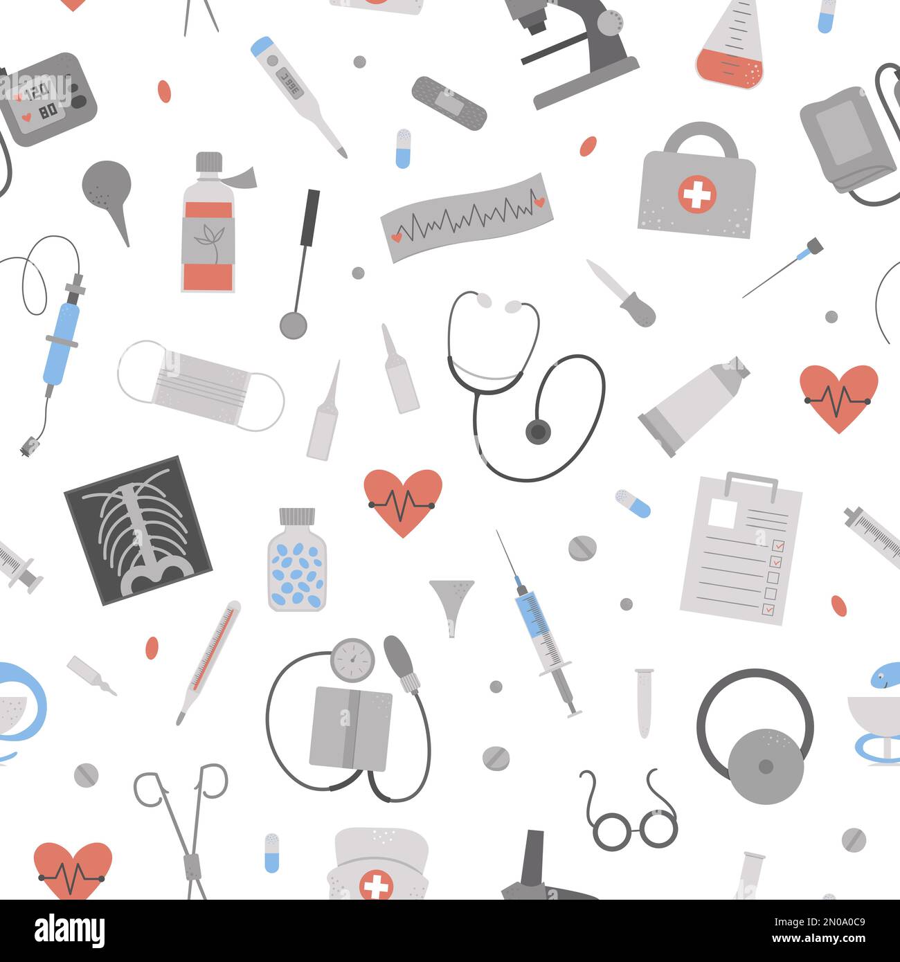 Vector seamless pattern with flat medical icons. Medicine or health