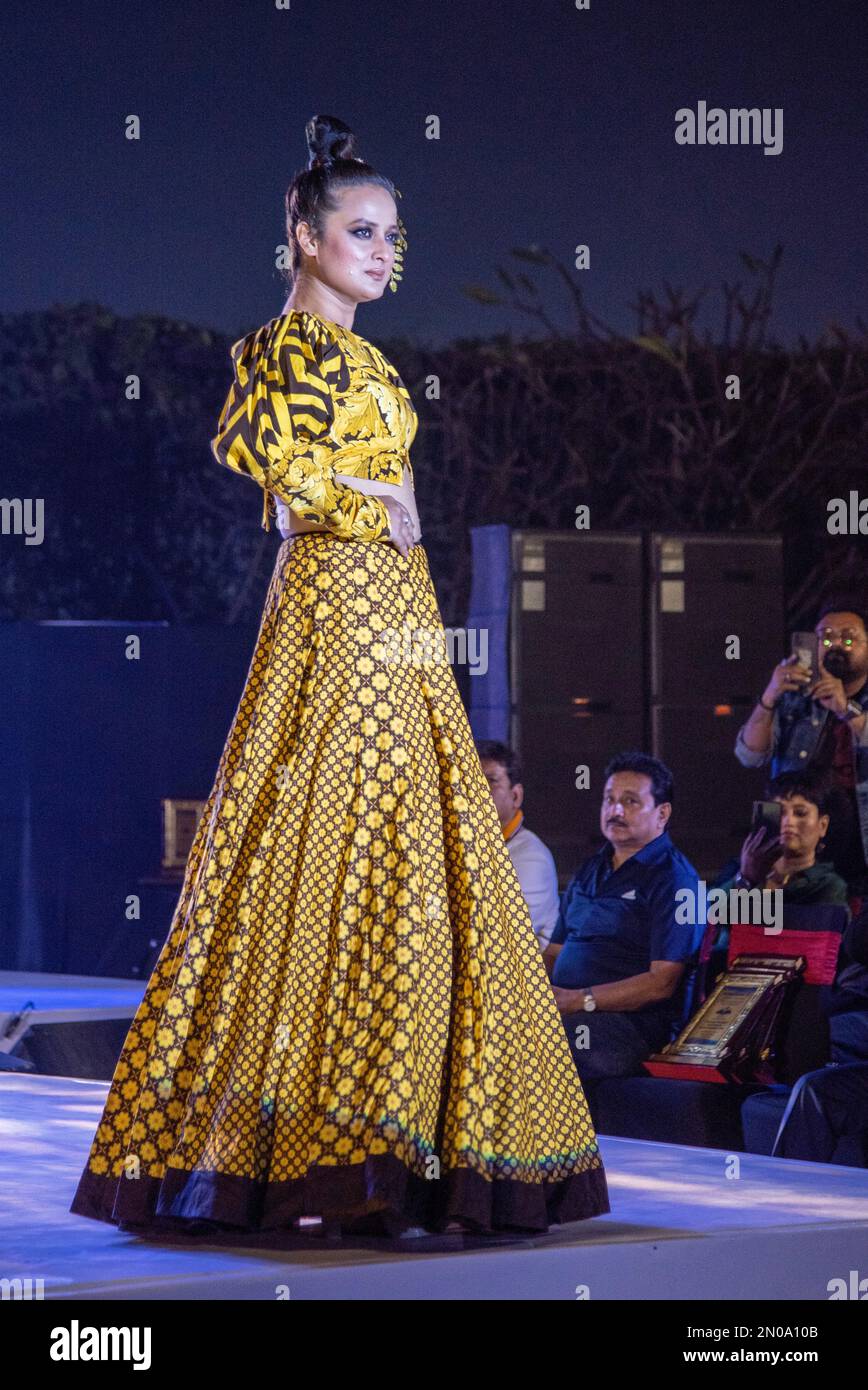February 5, 2023, Kolkata, West Bengal, India: The Alumni Association of The Government College of Engineering and Ceramic Technology, formerly known as College of Ceramic Technology has organized a fashion show at Novotel Hotel, where the Spring Summer 2023 collection of AABROO by Arnab Sengupta (fashion designer) has been showcased by the leading models of Kolkata. (Credit Image: © Amlan Biswas/Pacific Press via ZUMA Press Wire) EDITORIAL USAGE ONLY! Not for Commercial USAGE! Stock Photo
