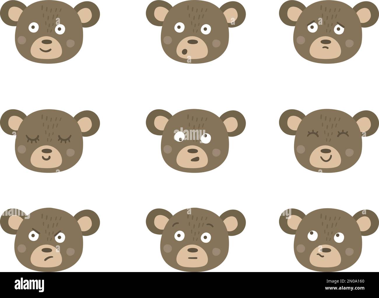 Vector bear faces with different emotions. Set of animal emoji stickers ...