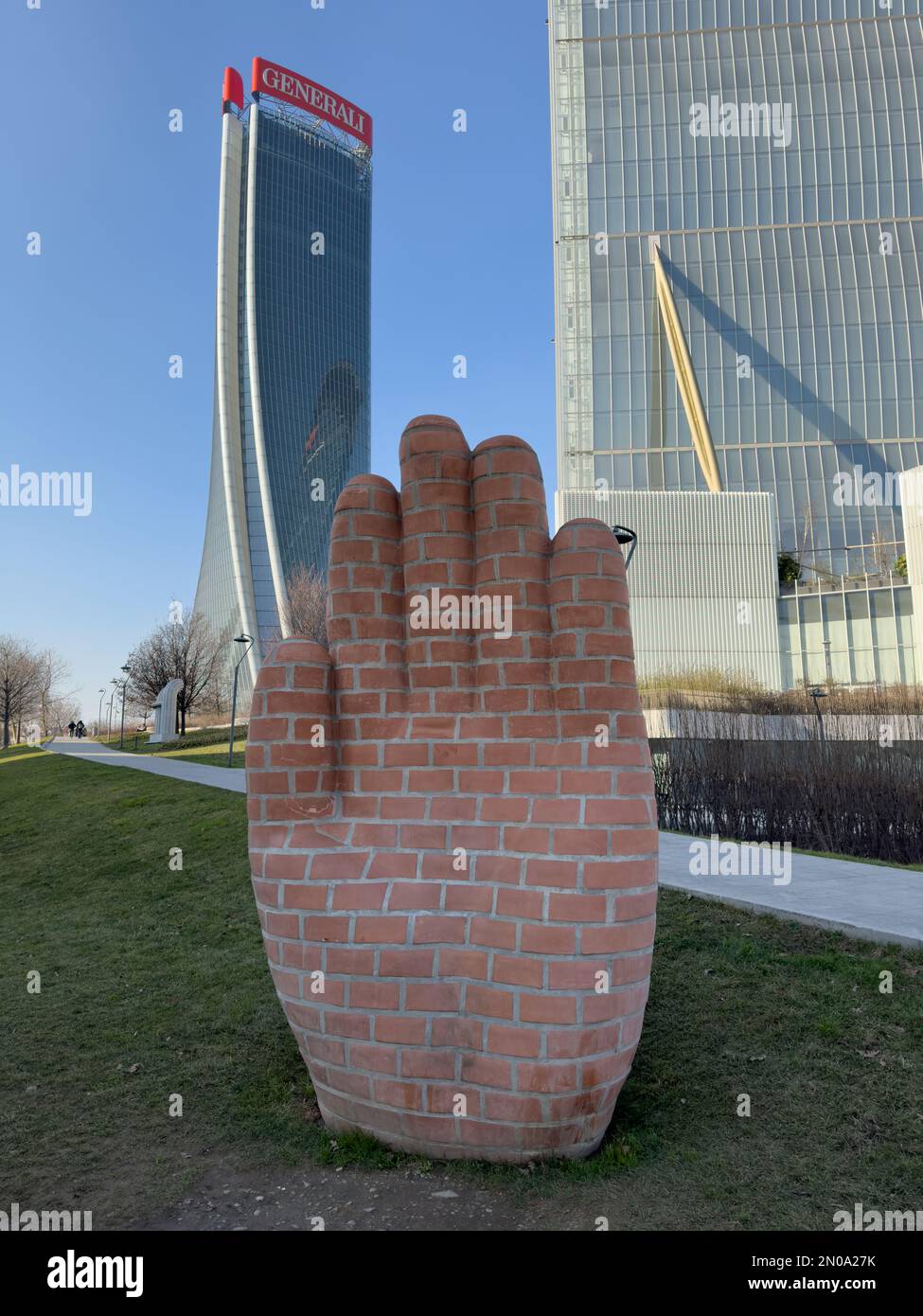 'The Hand' from 'Hand and Foot for Milan' artwork by Judith Hopf, at City Life District in Milan, Italy Stock Photo