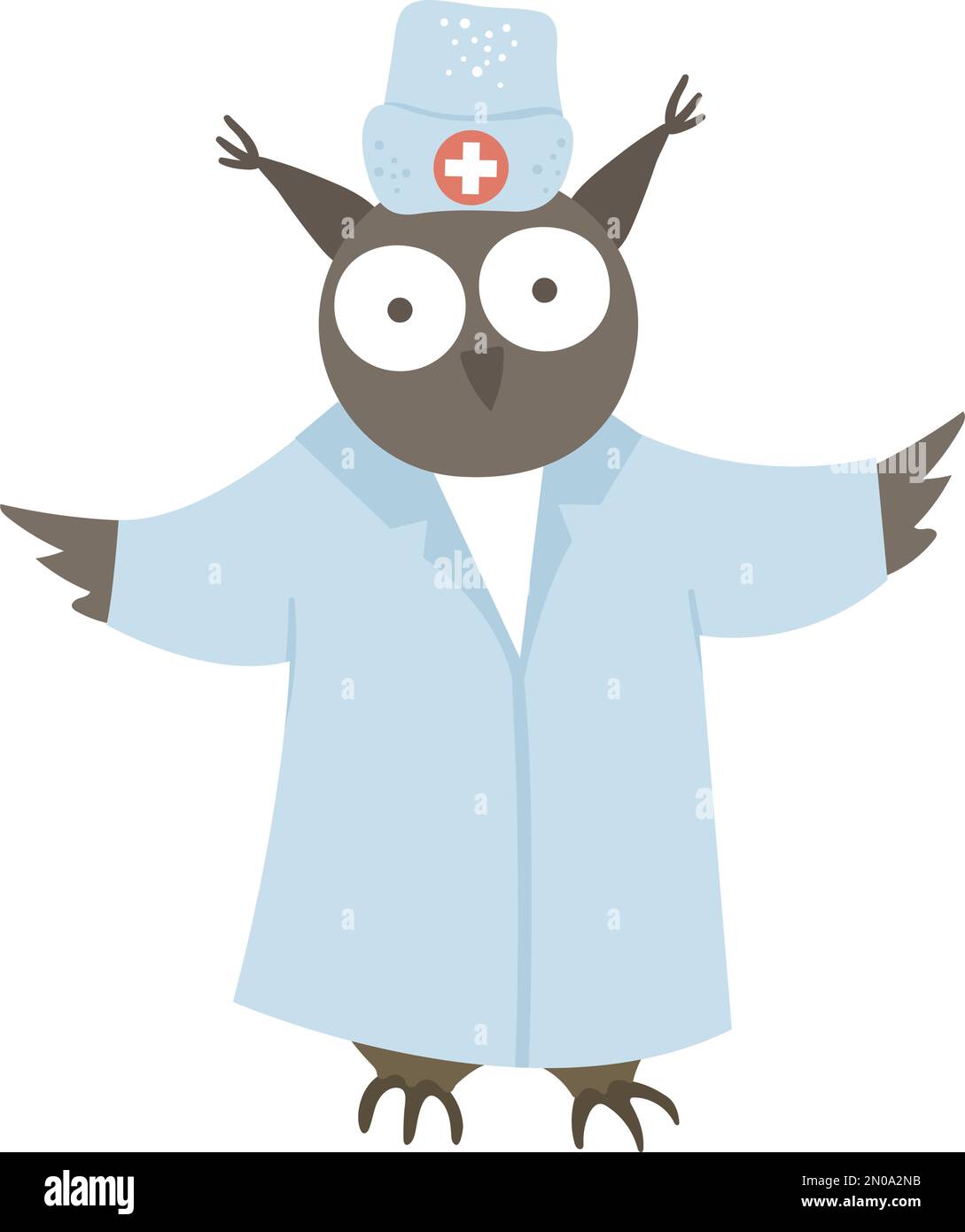 Vector animal doctor. Cute funny owl character. Medical picture for children. Hospital illustration isolated on white background. Stock Vector
