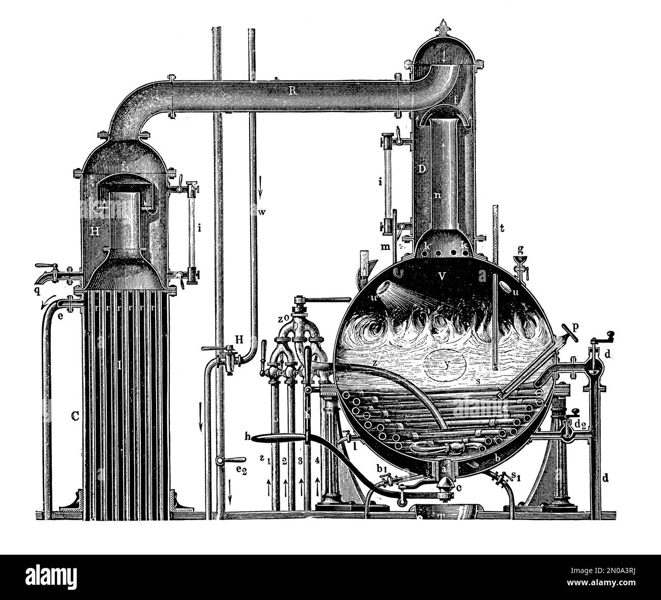 19th-century engraving of a vacuum chamber. Published in Systematischer Bilder-Atlas zum Conversations-Lexikon, Ikonographische Encyklopaedie der Wiss Stock Photo