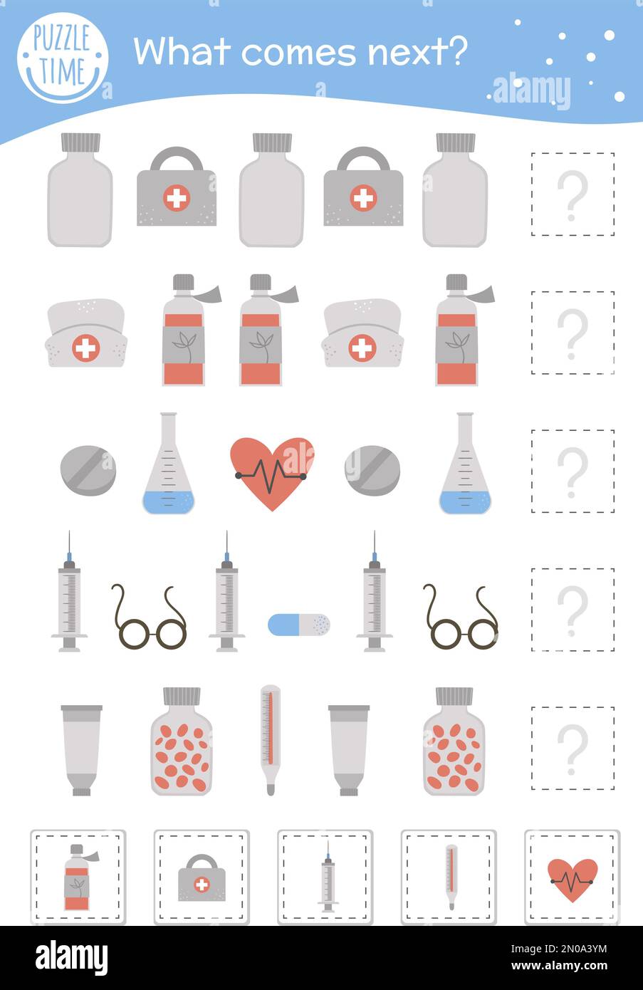 What comes next. Medical matching activity for preschool children with