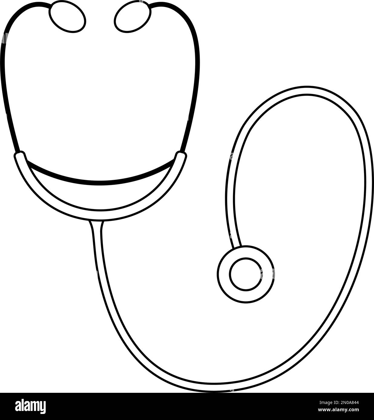 Vector flat stethoscope icon outline. Medical equipment line art picture isolated on white