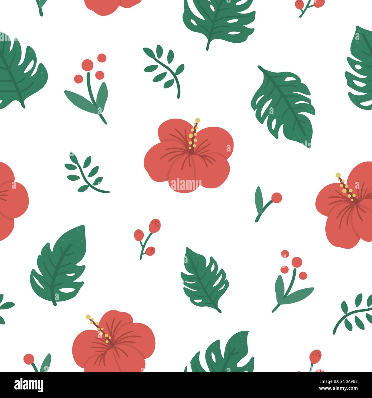 Vector tropical seamless pattern with monstera leaves and flowers ...