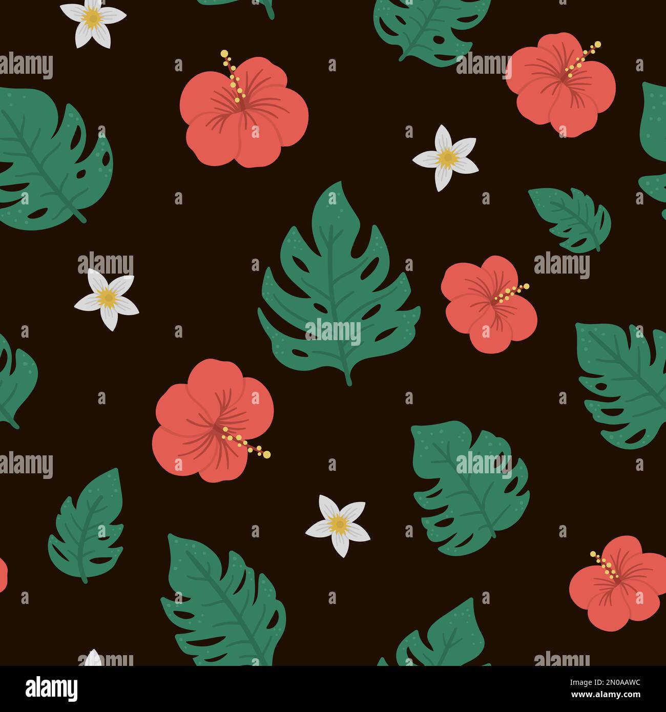 Vector tropical seamless pattern with monstera leaves and flowers ...