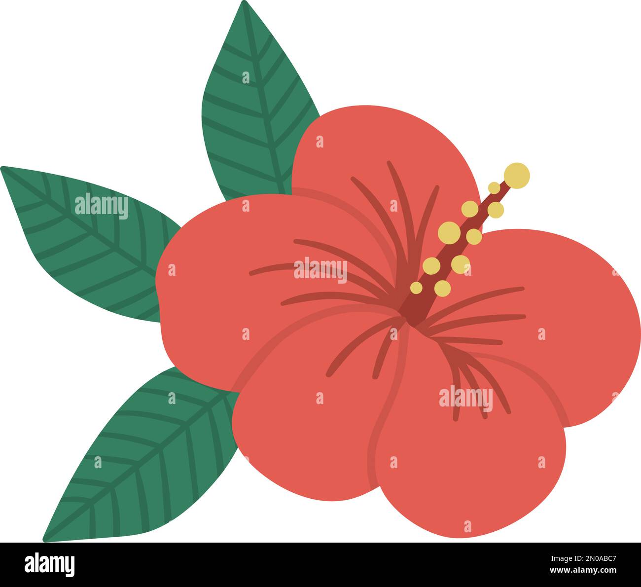 Vector tropical composition with red hibiscus and green leaves isolated ...