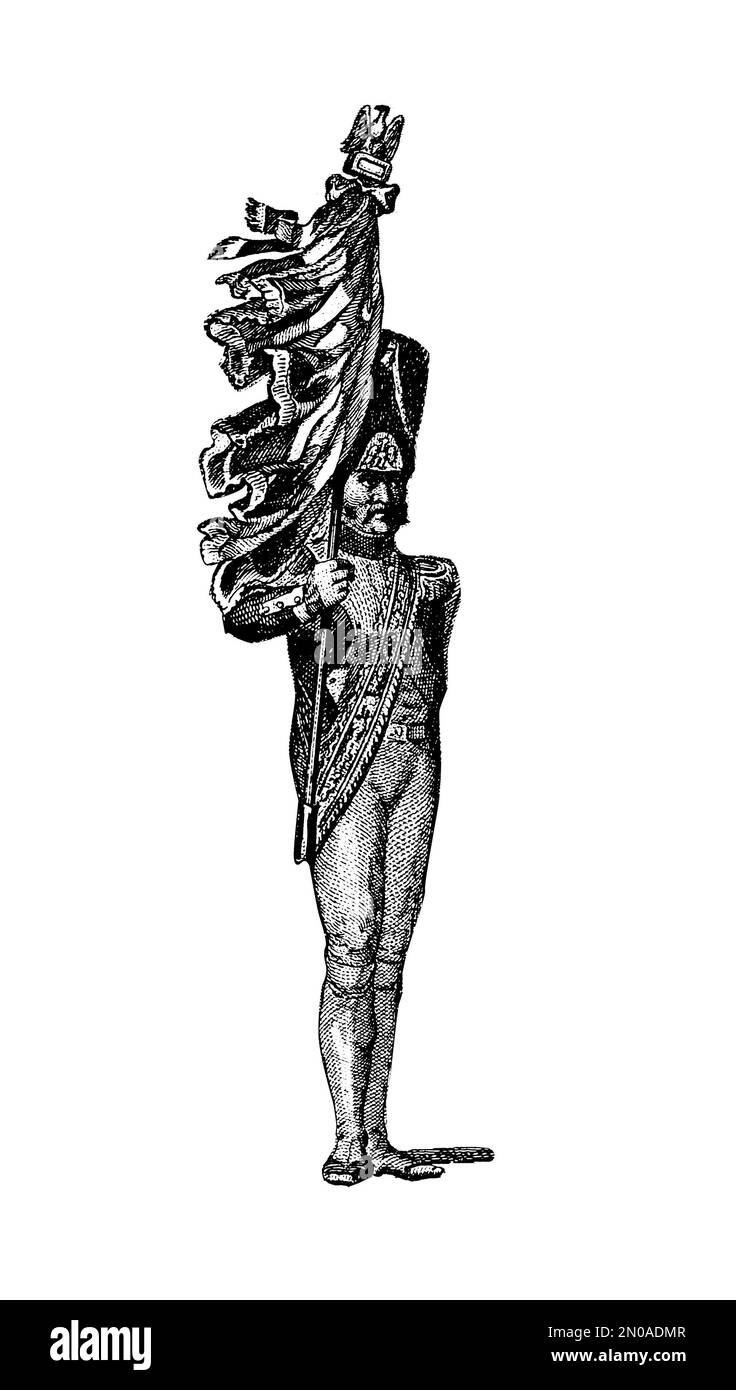 Antique engraving depicting the troops of Napoleon Bonaparte, XVIIIXIX