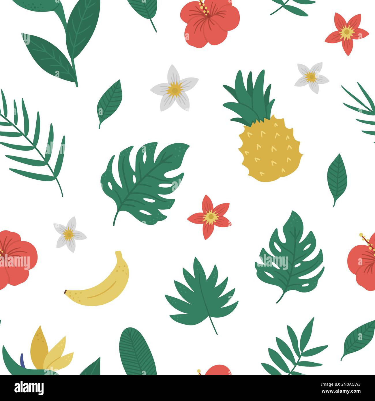 Vector tropical seamless pattern with fruit, flowers and leaves. Jungle ...