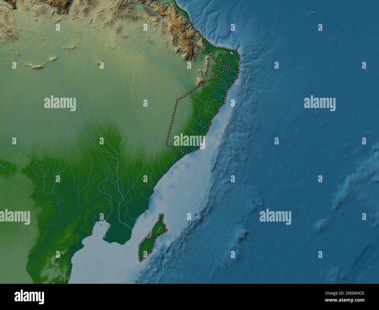 Ash Sharqiyah South, region of Oman. Colored elevation map with lakes ...