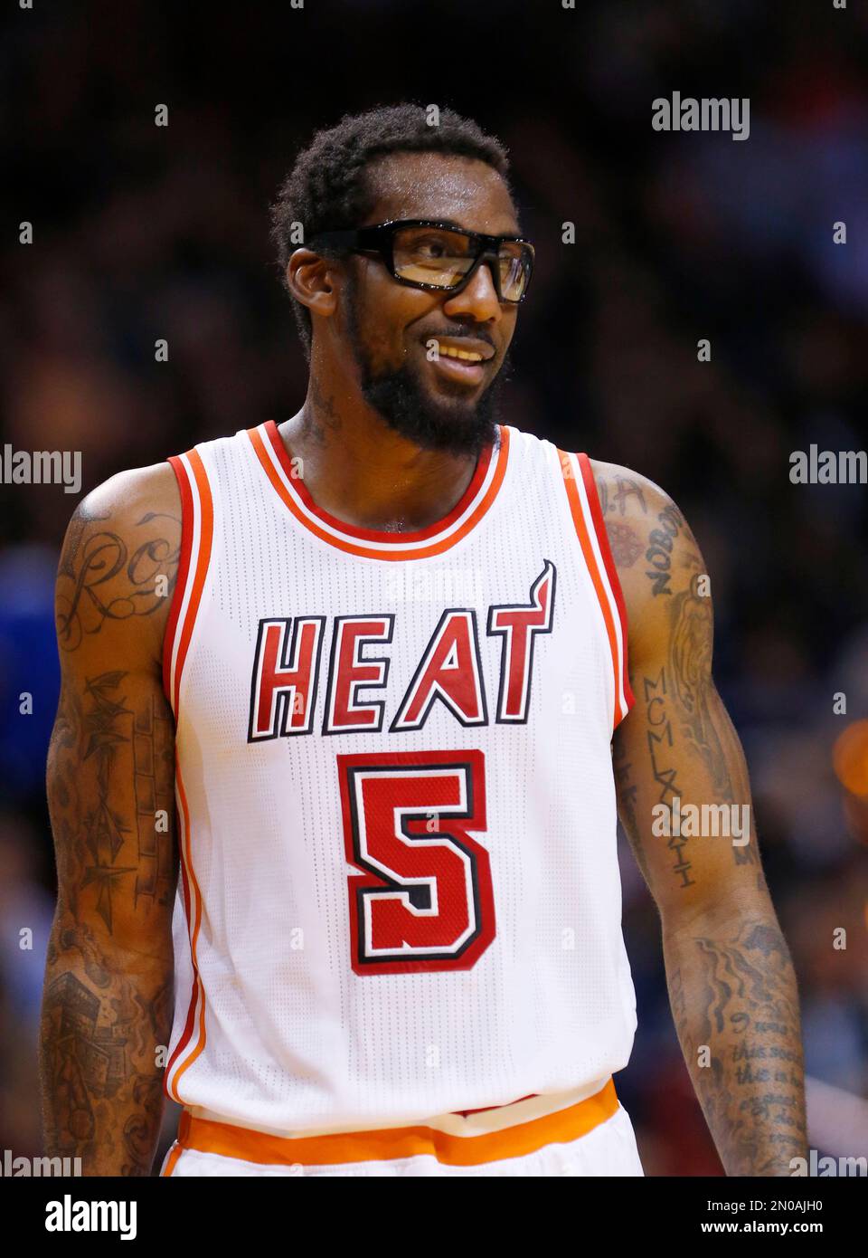 Miami Heat forward Amar'e Stoudemire is shown during the second half of an  NBA basketball game against the San Antonio Spurs, Tuesday, Feb. 9, 2016,  in Miami. The Spurs defeated the Heat