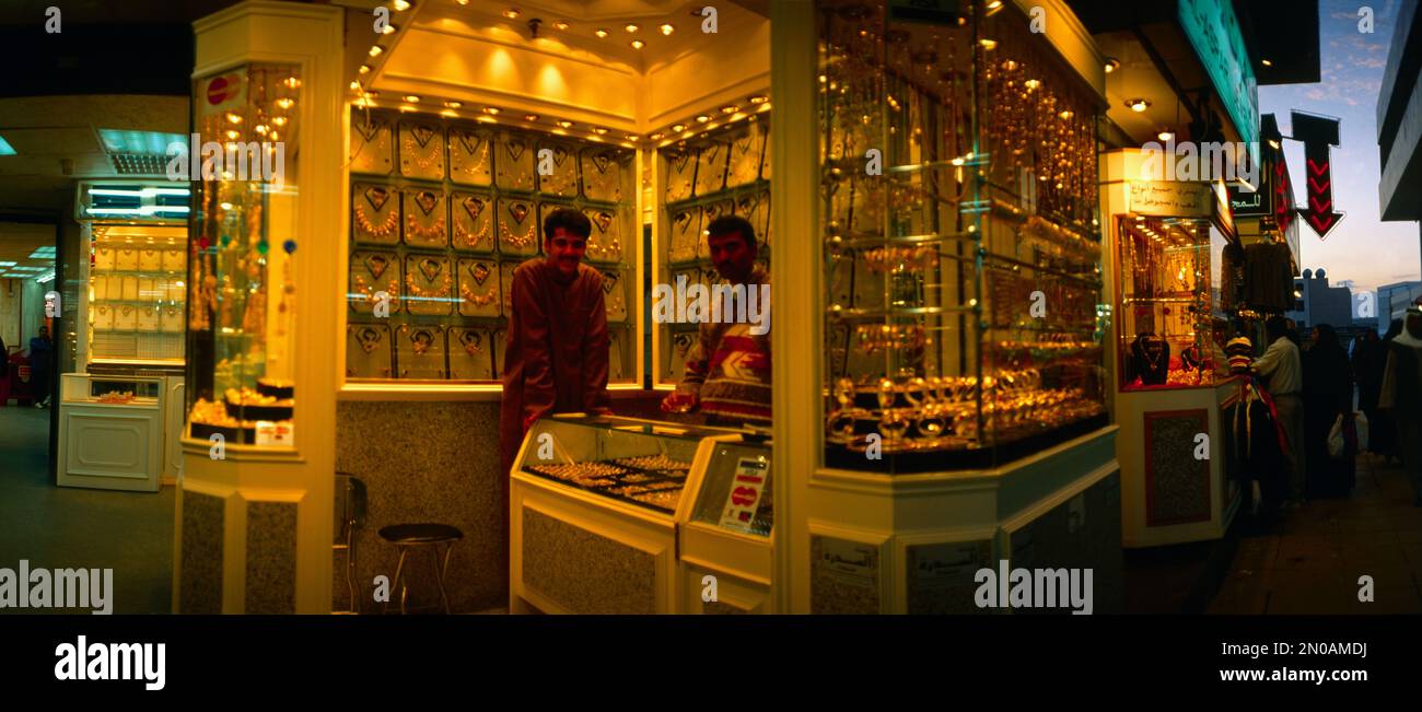 Kuwait City Kuwait Men working in Jewellery Shop at Gold Souk Stock