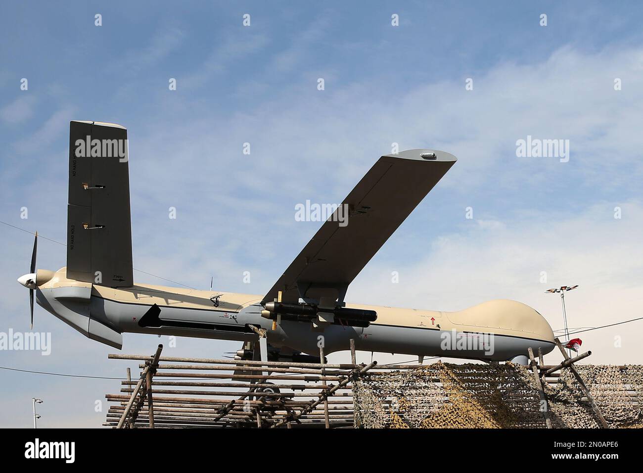 Iranian drone Shahed129 is displayed by armed forces, in a rally