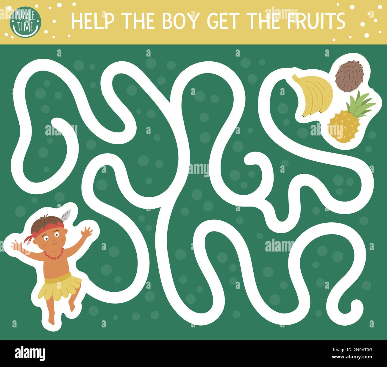 Tropical maze for children. Preschool exotic activity. Funny jungle