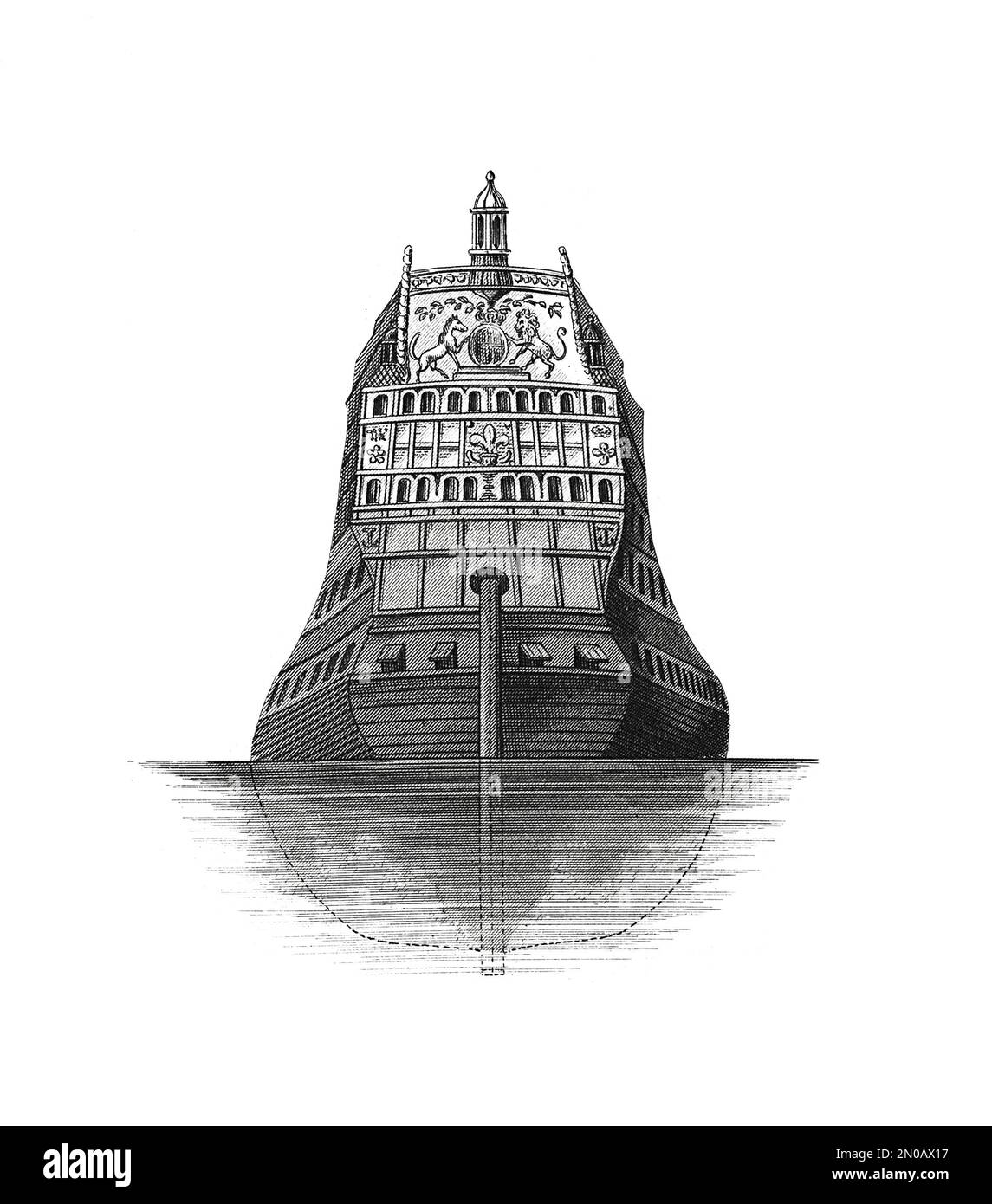19th century Engraving Of Stern Of The Overeign Of The Seas icon-of-the-seas-cruise-uten-sidestykke