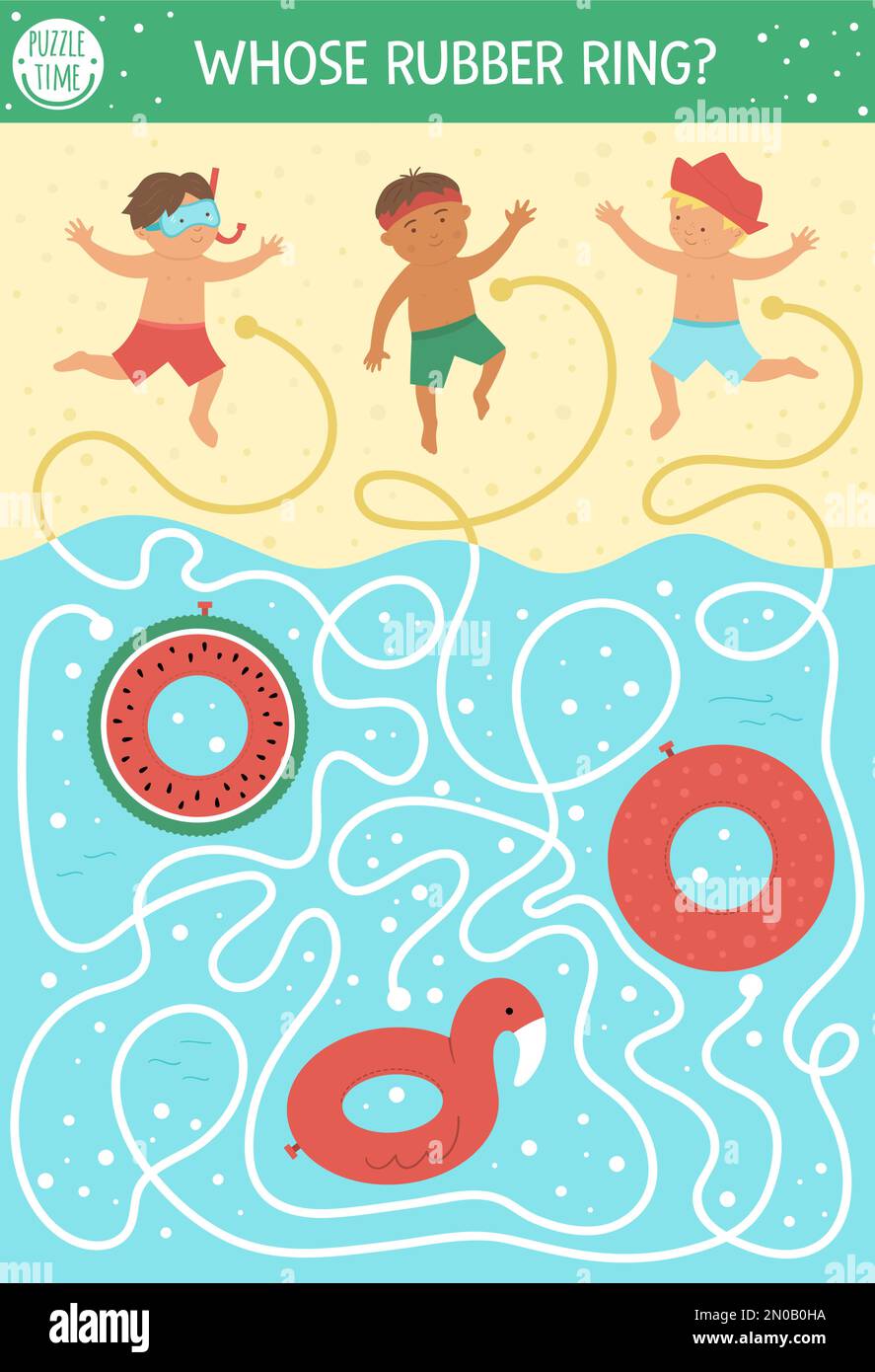 Summer maze for children. Preschool beach holidays activity. Funny