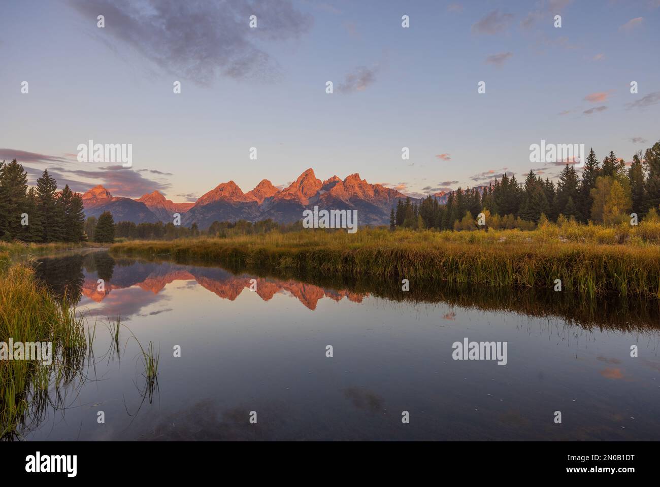 Scenic Autumn Sunrise Reflection Landscape in the Tetons Stock Photo ...