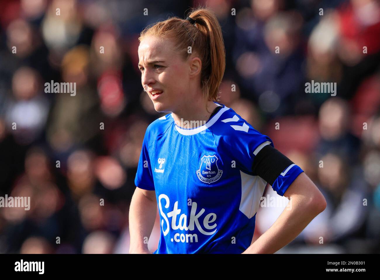 Karen Holmgaard #28 of Everton during the The FA Women's Super League match Manchester United Women vs Everton Women at Leigh Sports Village, Leigh, United Kingdom, 5th February 2023  (Photo by Conor Molloy/News Images) Stock Photo