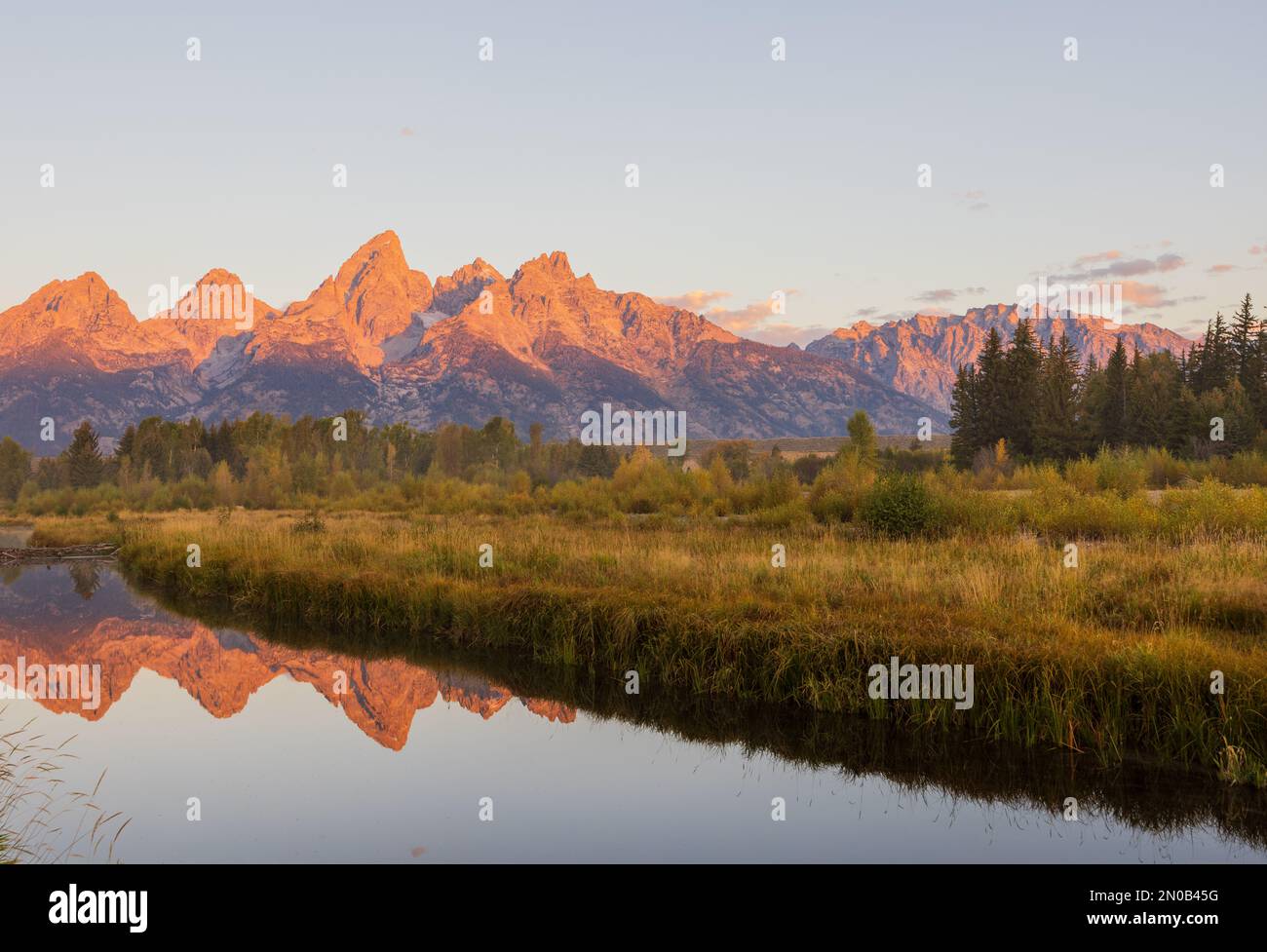 Scenic Autumn Sunrise Reflection Landscape in the Tetons Stock Photo ...